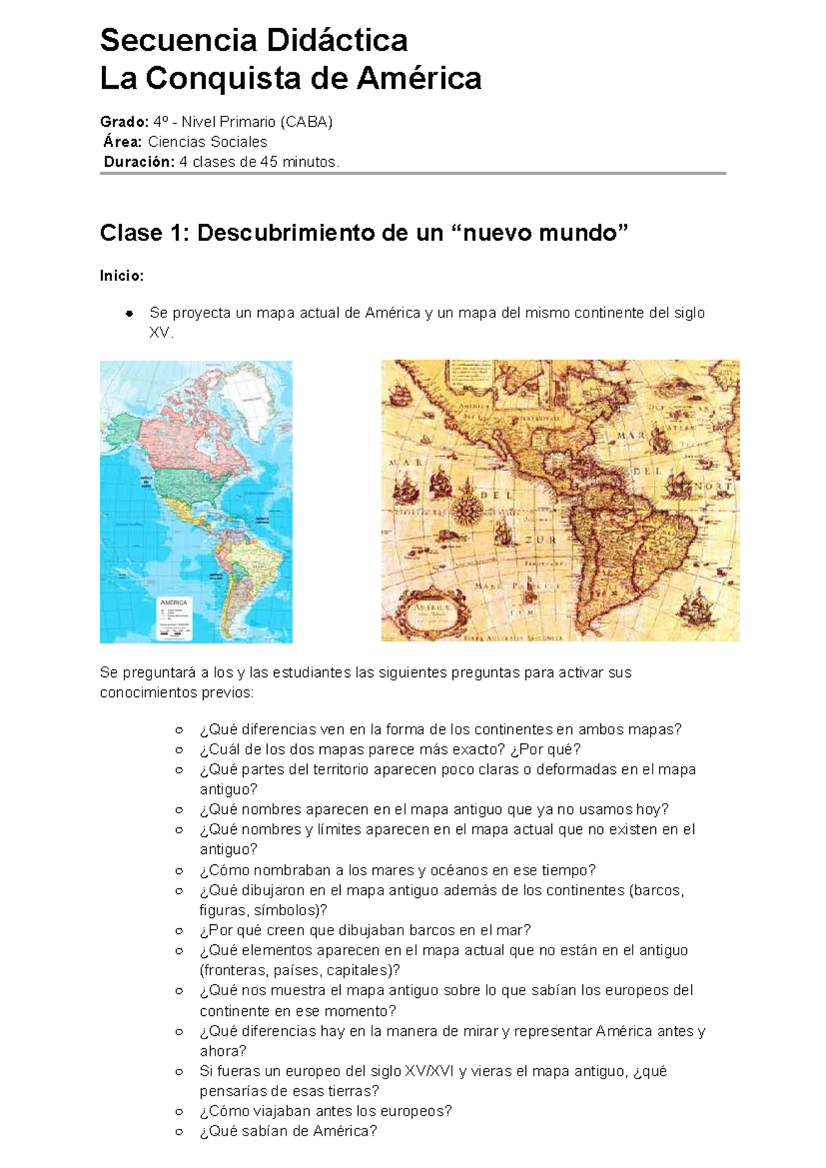 Secuencia Didáctica: La Conquista de América - 4º Grado (Ciencias Sociales) - Document Preview