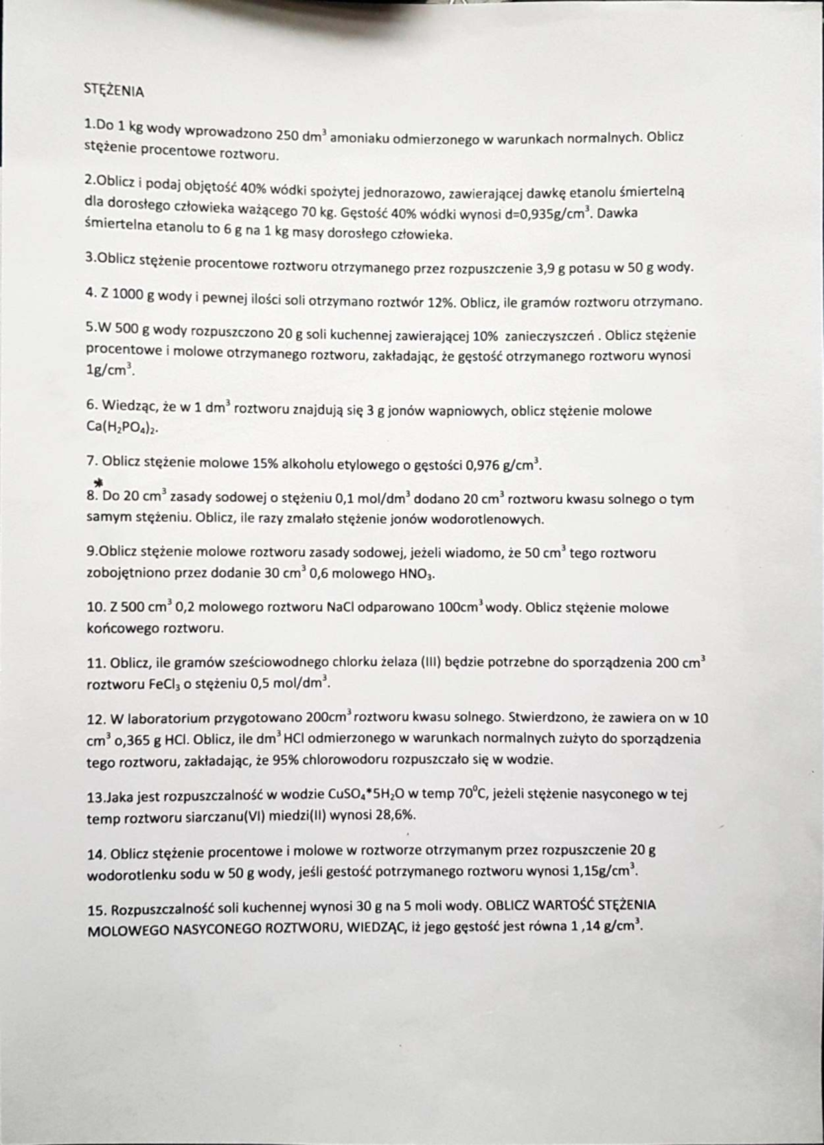Stężenia nr 2 - Zadania z Obliczania Stężeń Roztworów - Studocu