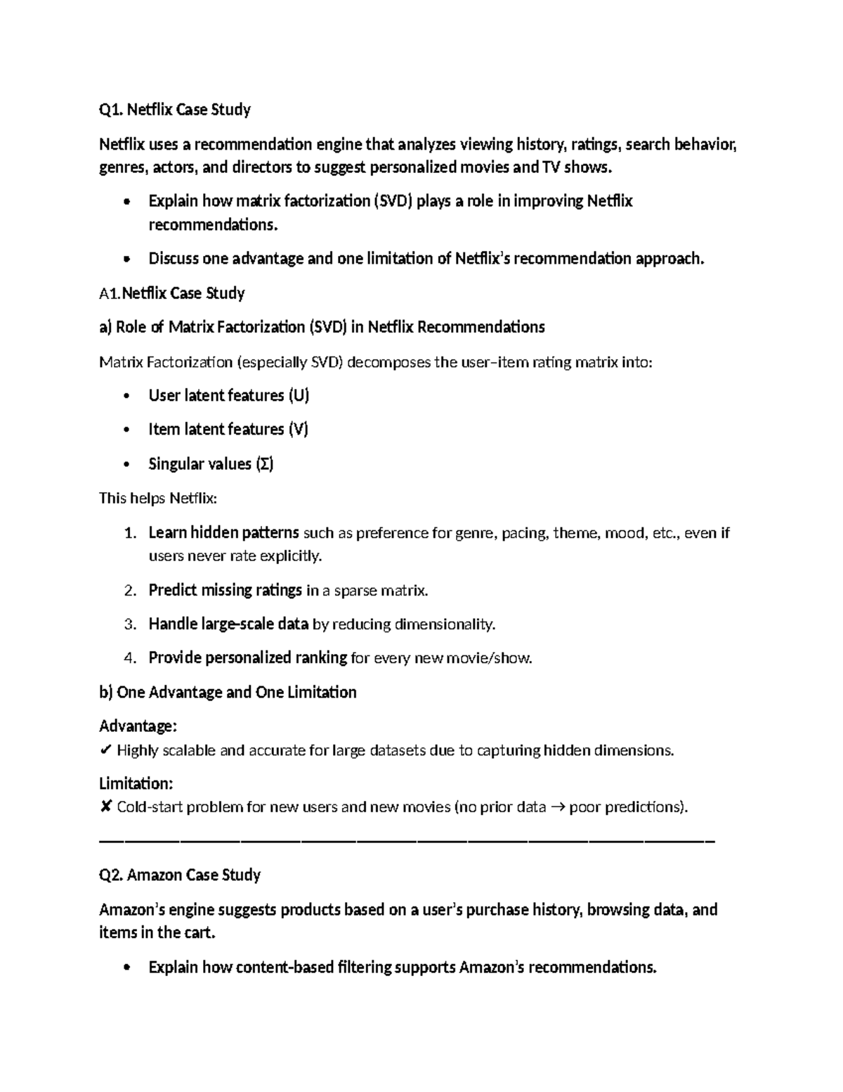 Q1. Case Study on Recommendation Systems (RS) Analysis - Studocu