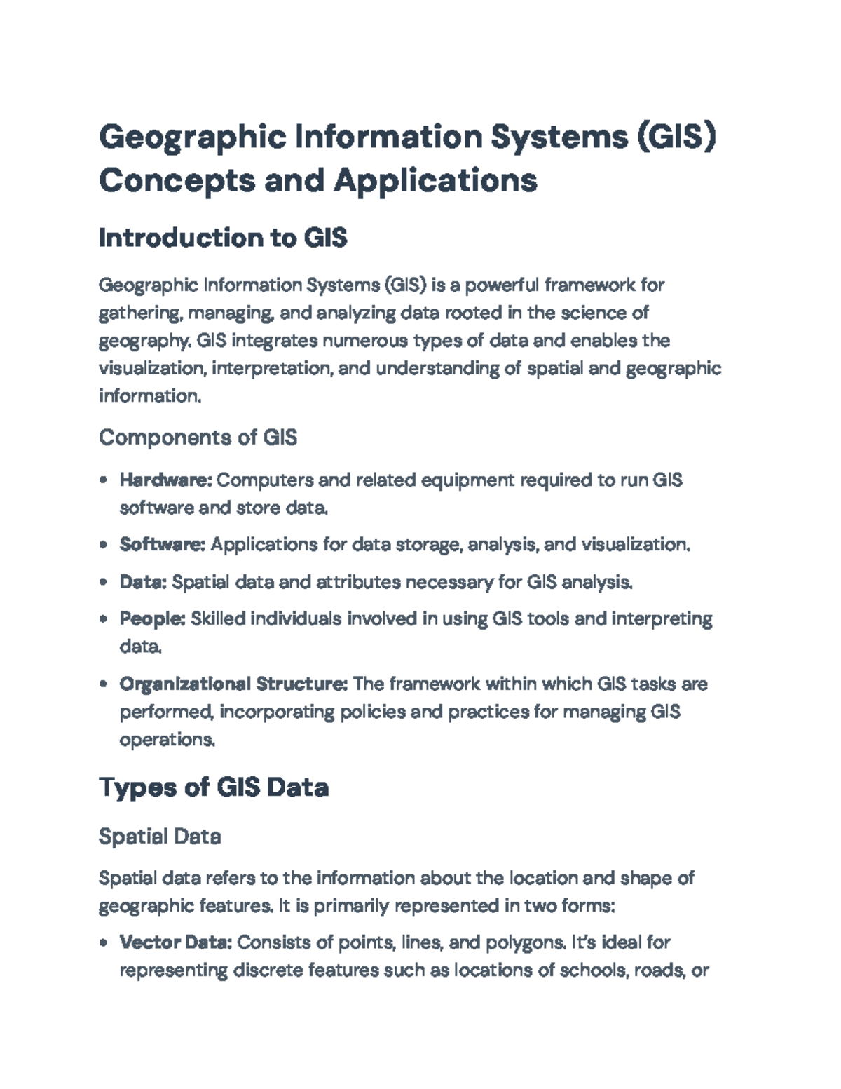 Geographic Information Systems (GIS): Concepts and Applications ...