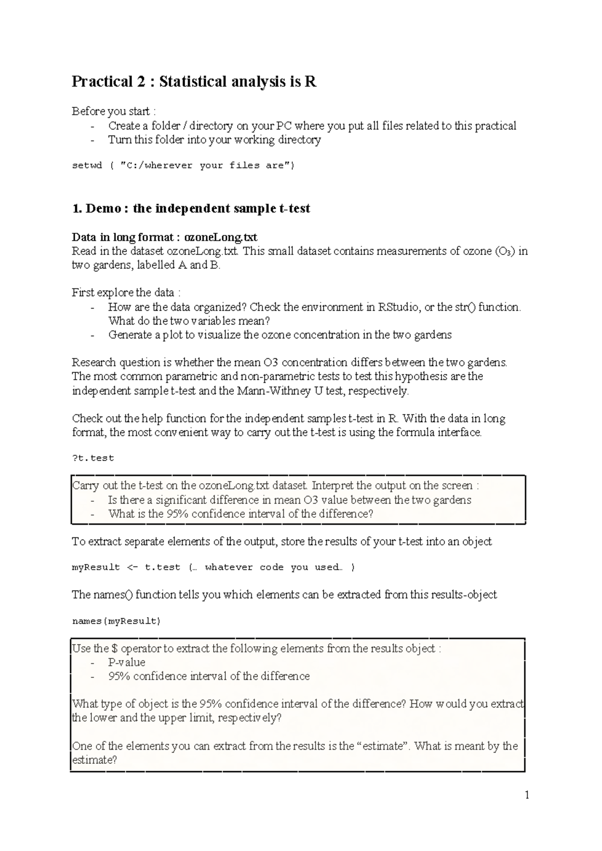 Practical 2 v2022(1) - Statistical Analysis in R and t-Tests - Studocu