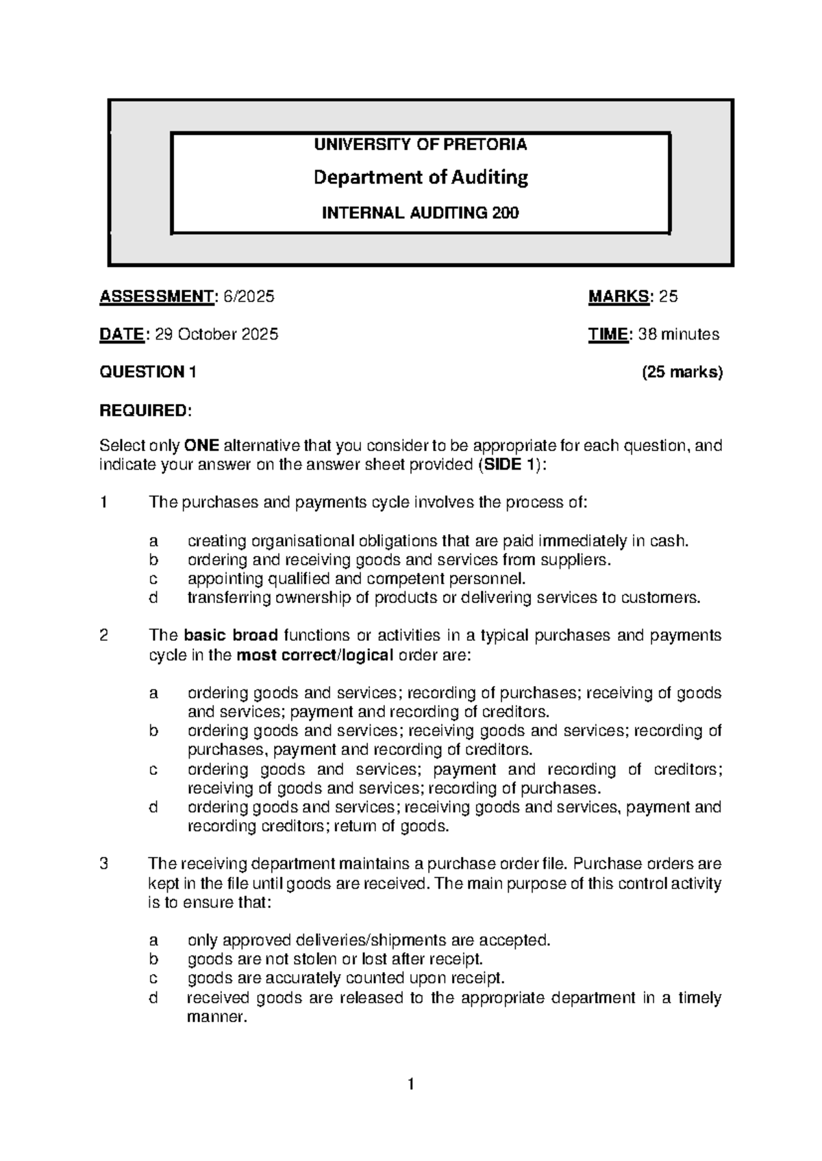 CA 200 2025 Q - Internal Auditing Class Assessment Notes - Studocu