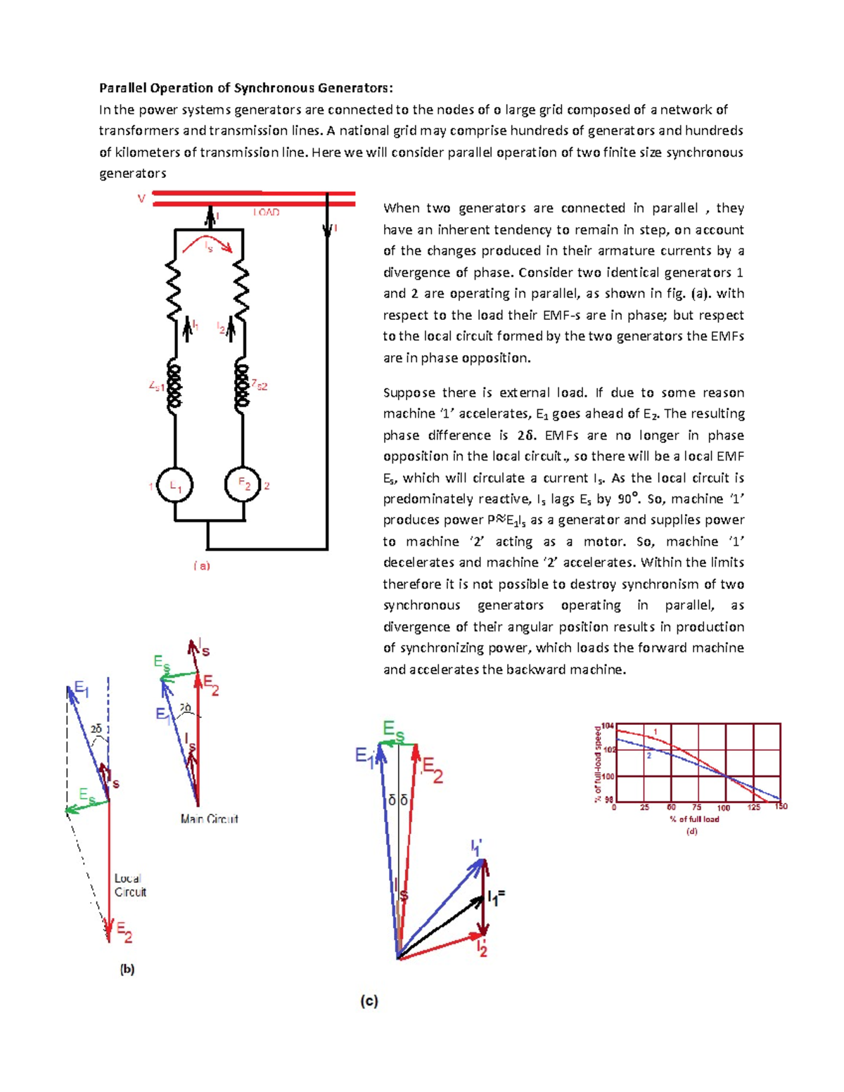 Parallel Operation of Synchronous Generators: Analysis and Load Sharing ...
