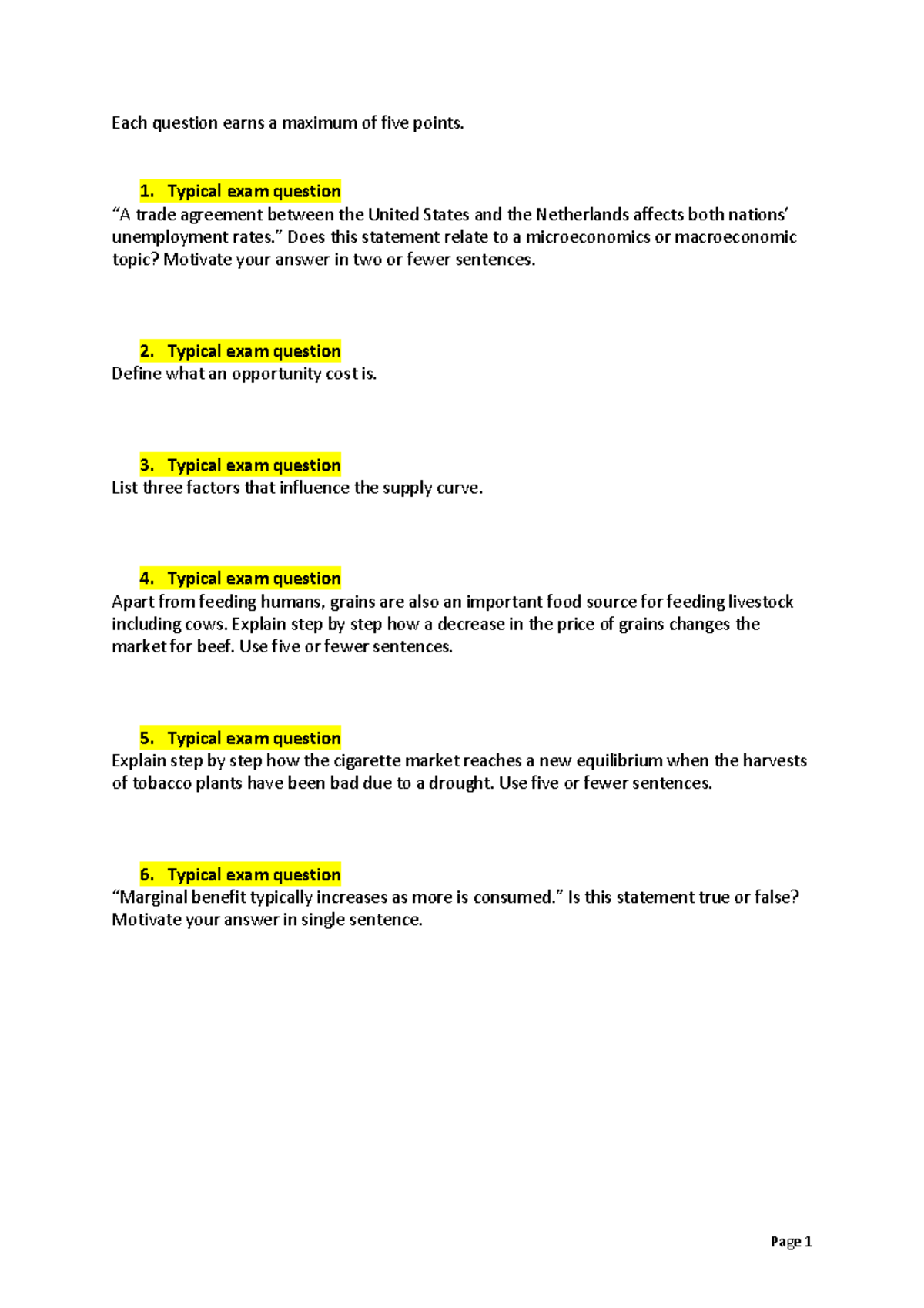 PEC 2023-24 Mock Exam Questions: Economics Concepts & Applications ...
