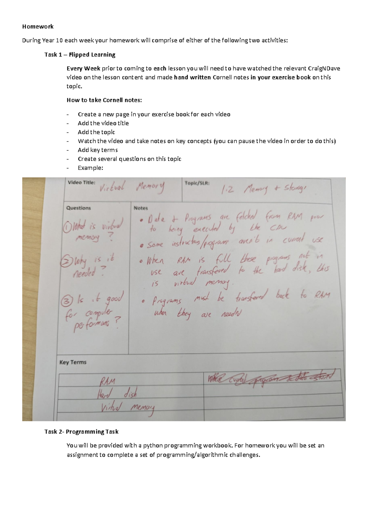 Homework Schedule for Year 10: Weekly Tasks and Video Notes - Studocu