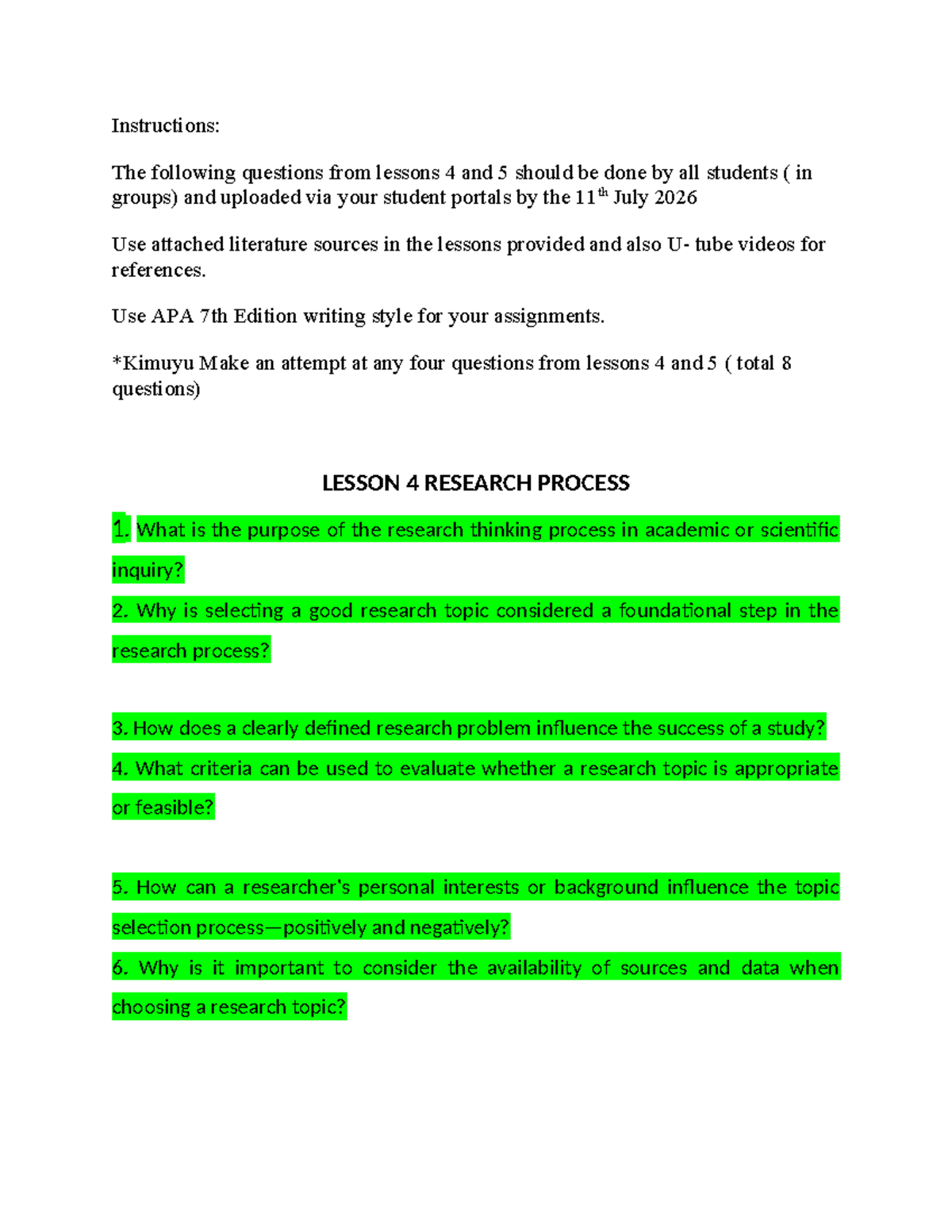 CAT 2 AMCU001 - Group Assignment on Research Process Questions - Studocu