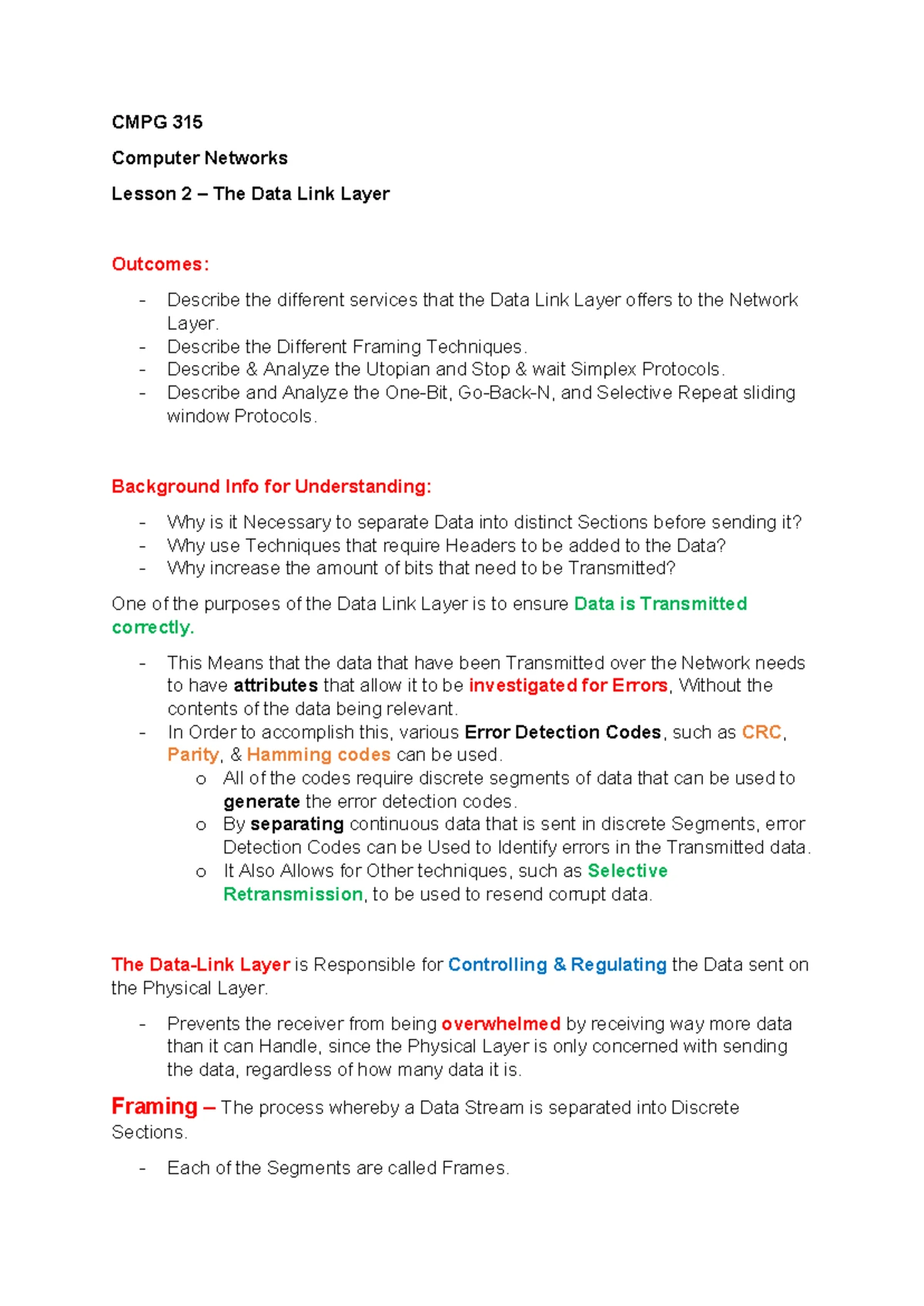 Data Link Layer - Lesson 2 Study Guide & Exam Prep (CS101) - Studocu