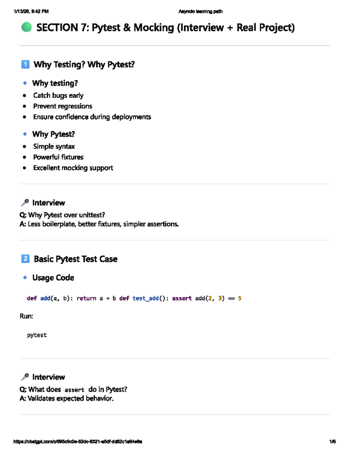 7 - Python: Asyncio Learning Path & Pytest Mocking Guide - Studocu