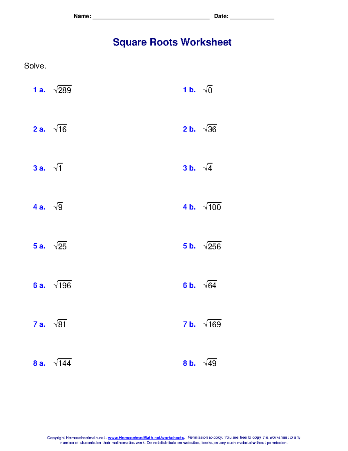 Square Roots Worksheet for Math Practice - Studocu