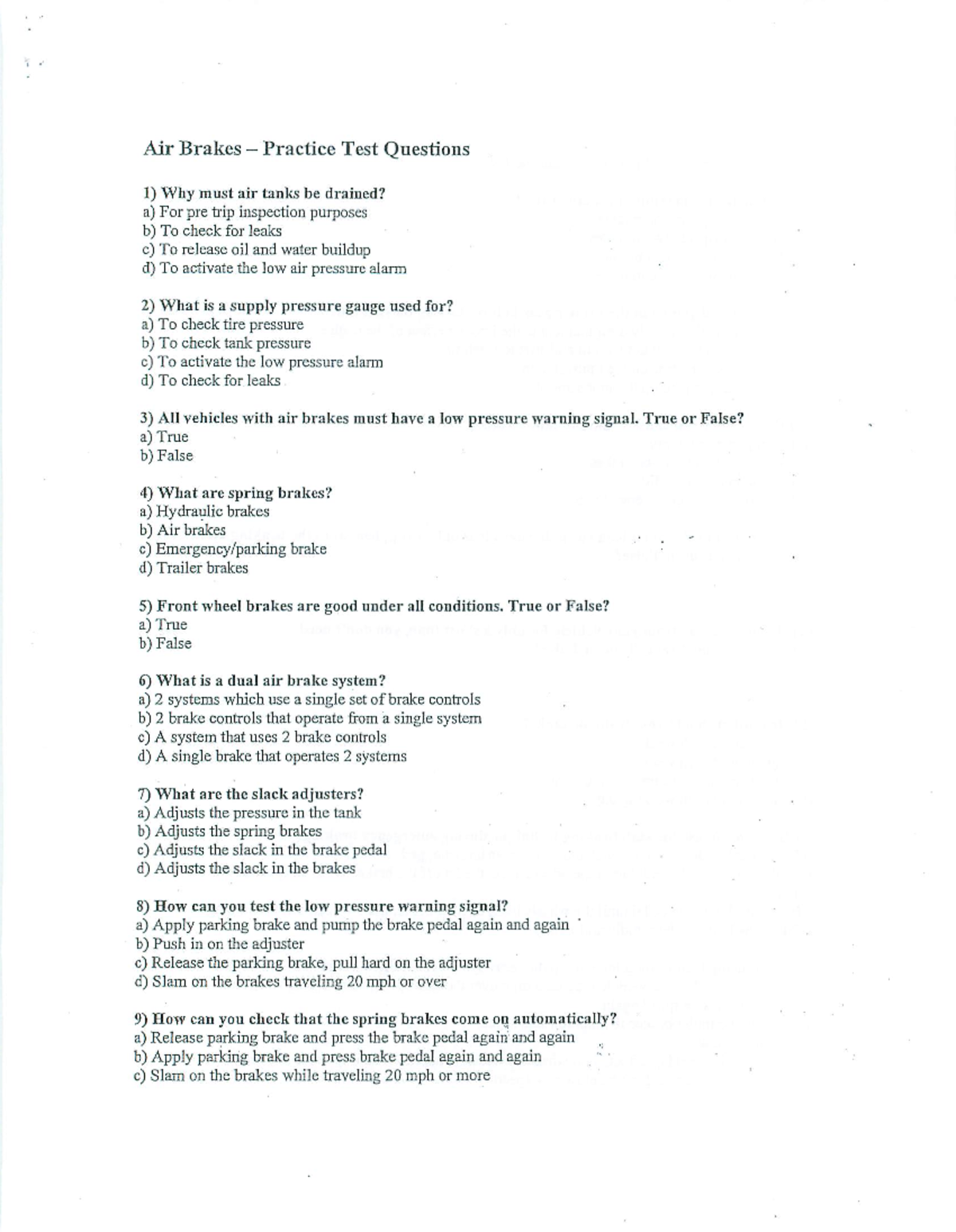 CDL Air Brakes Practice Test Questions & Answers for Exam Preparation ...