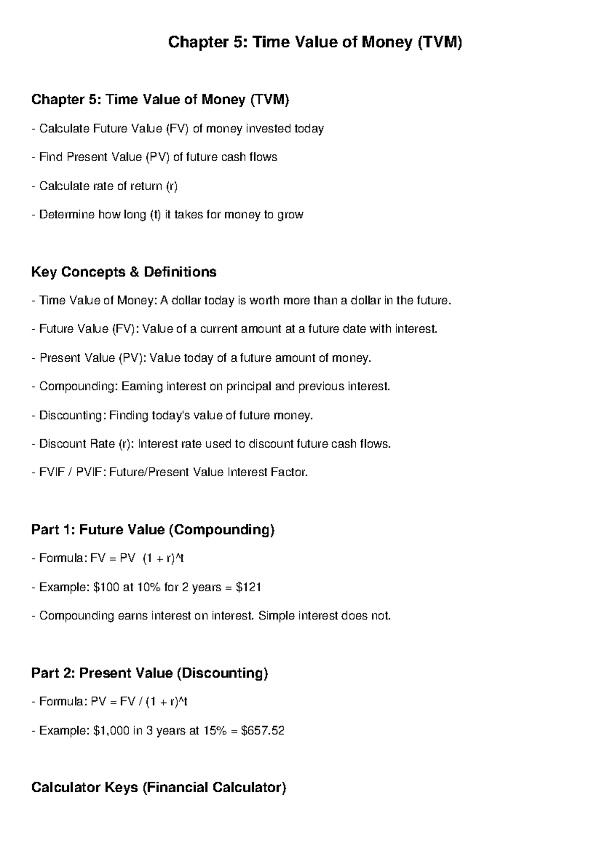 Chapter 5: Time Value of Money (TVM) Overview and Key Concepts - Studocu