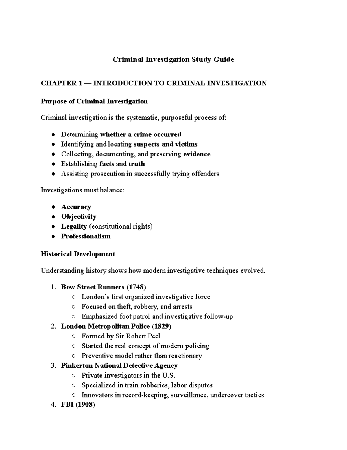Criminal Investigation Study Guide: Chapter 1-3 Overview - Studocu