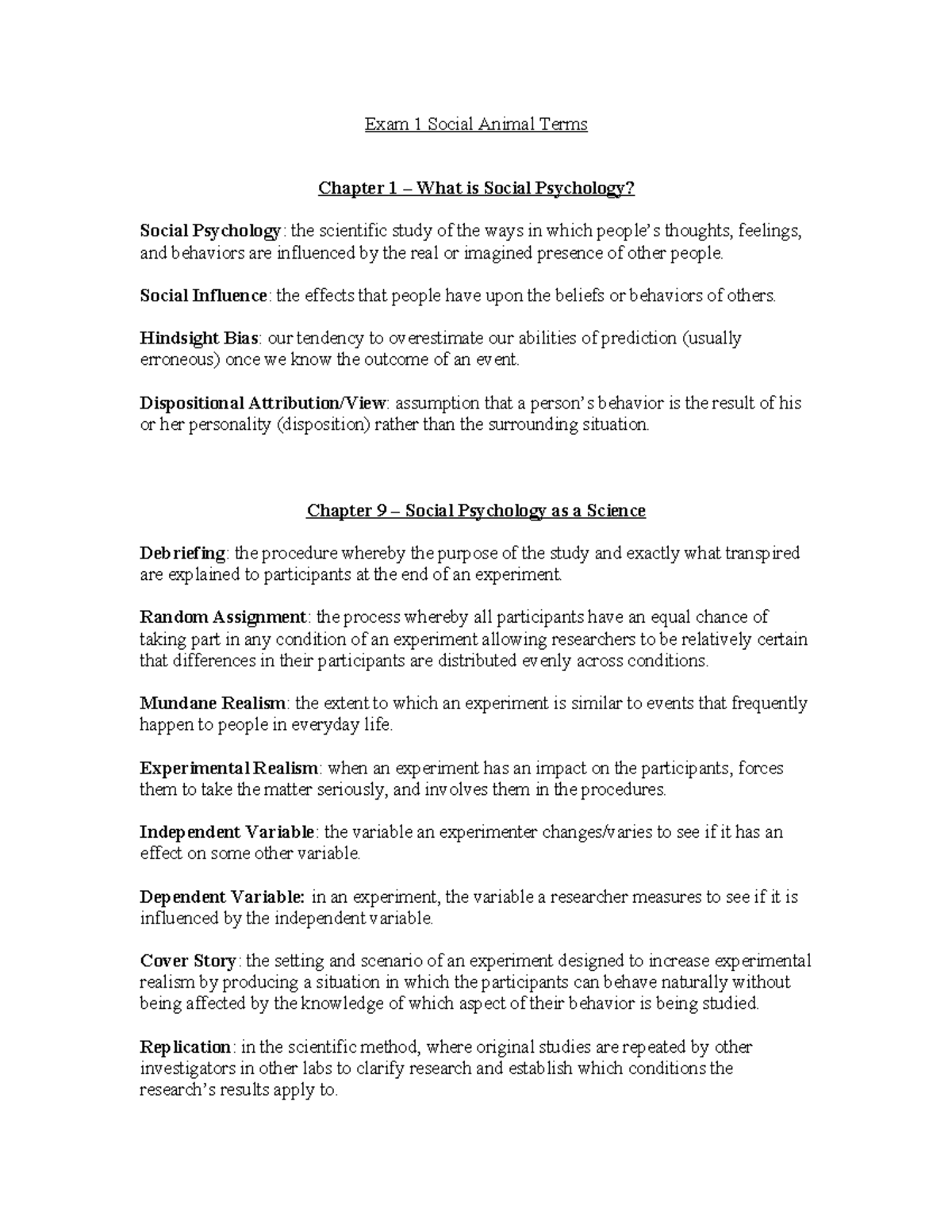 Social Psychology Exam 1: Key Terms & Concepts Overview - Studocu