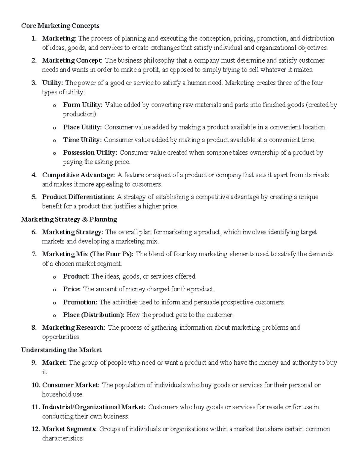 W10&11 Marketing Key Terms: Core Concepts & Strategies - Studocu