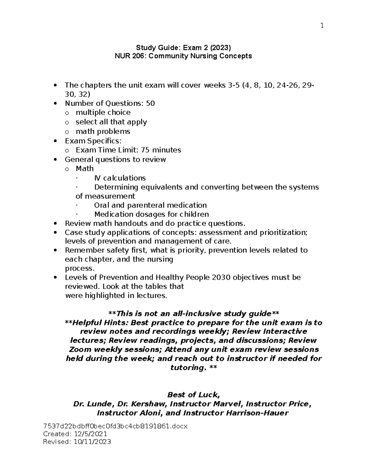 NUR206-Exam 2 Study Guide - Key Concepts & Preparation Tips - Studocu
