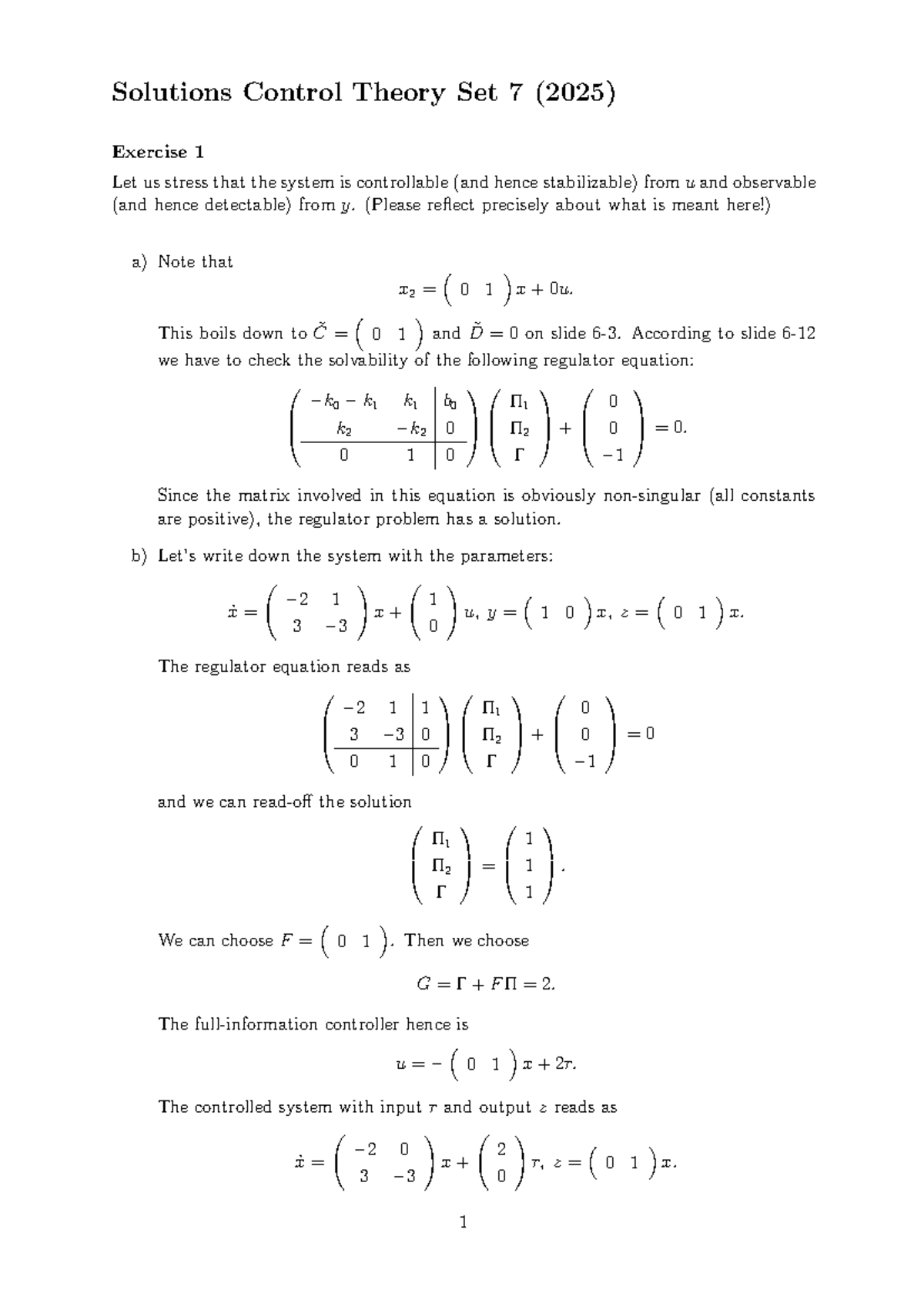 Control Theory Solutions Set 7 (2025) - Detailed Analysis - Studeersnel