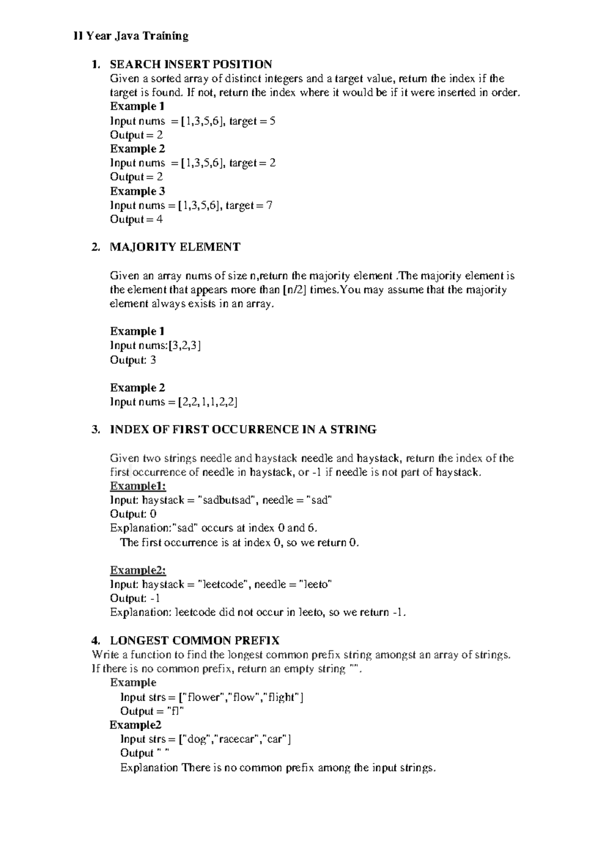II Year Java Training: LeetCode Problems & Solutions - Studocu