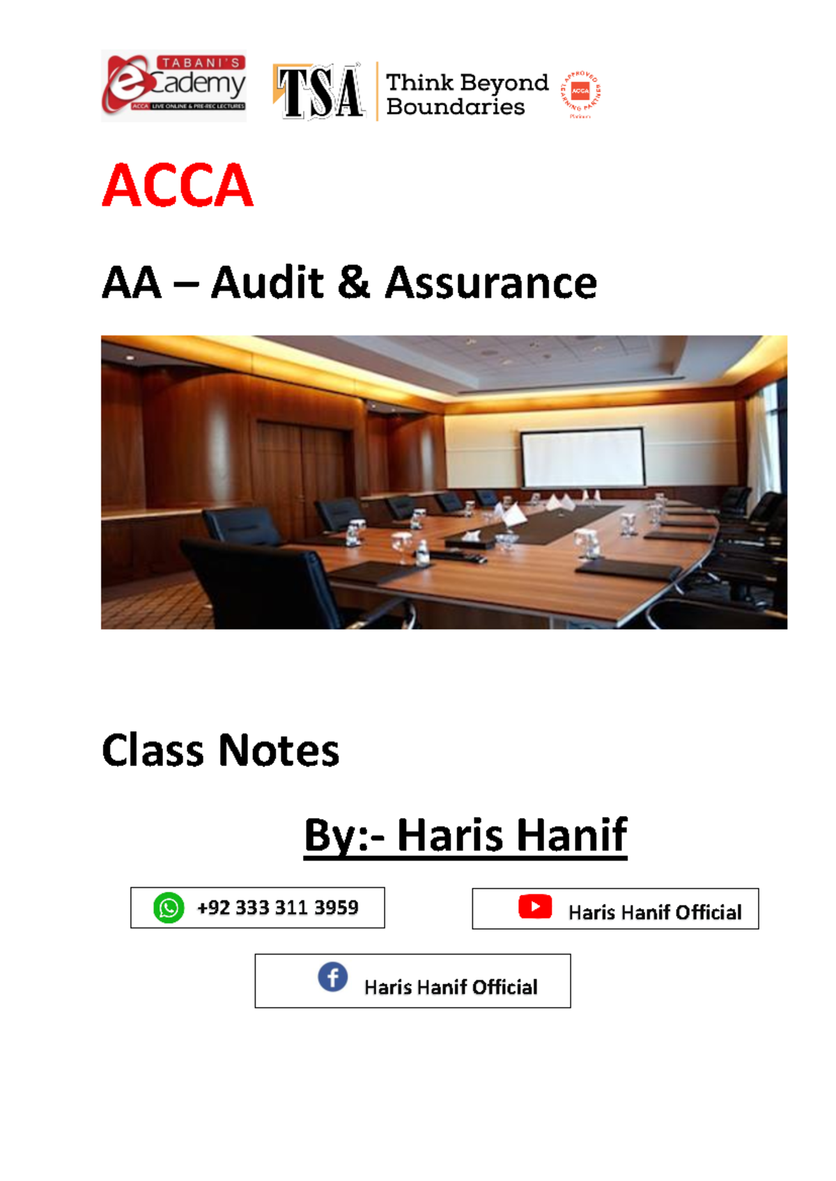 AA (F8) Audit & Assurance Class Notes by Haris Hanif - Document Preview