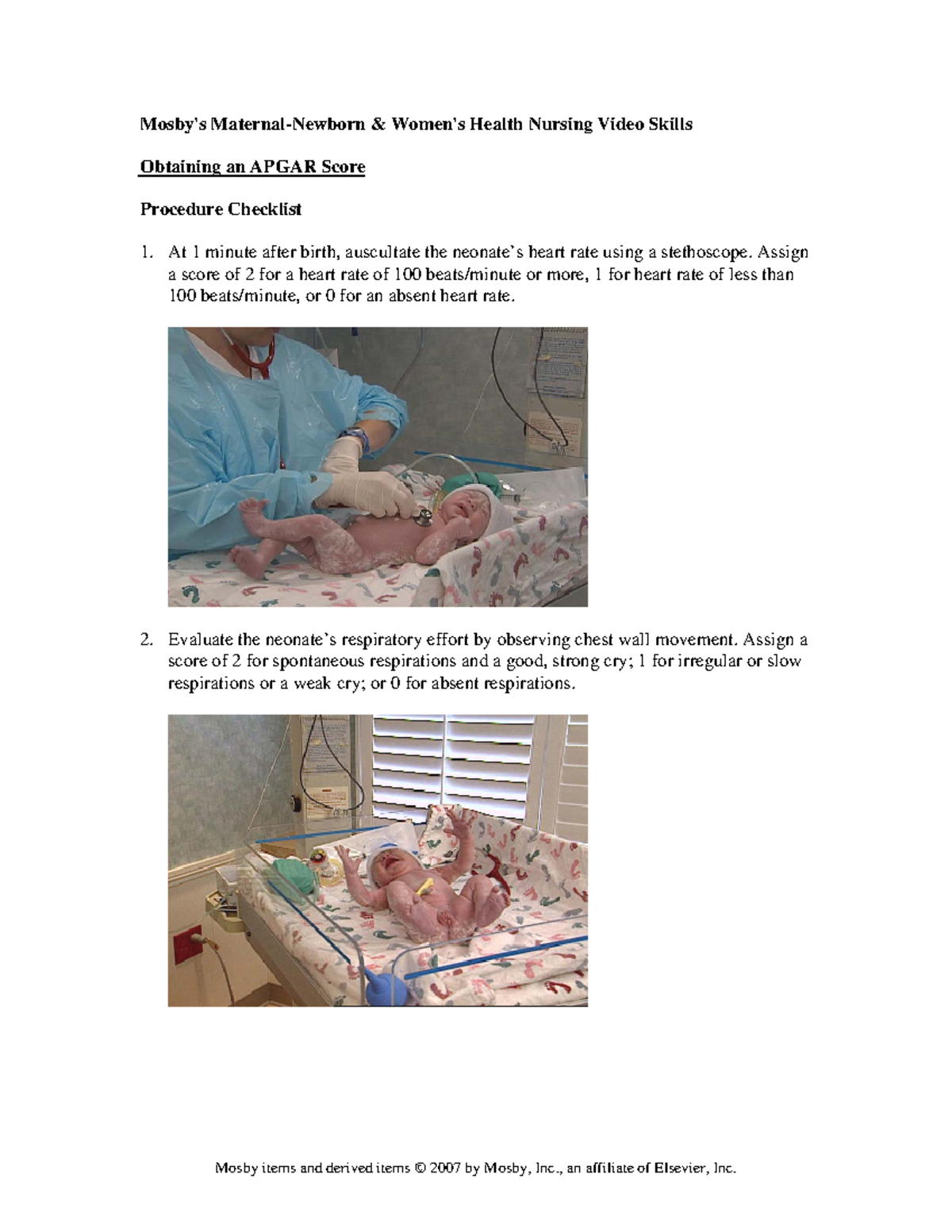 Apgar Scoring Procedure Checklist for Newborn Assessment - Studocu