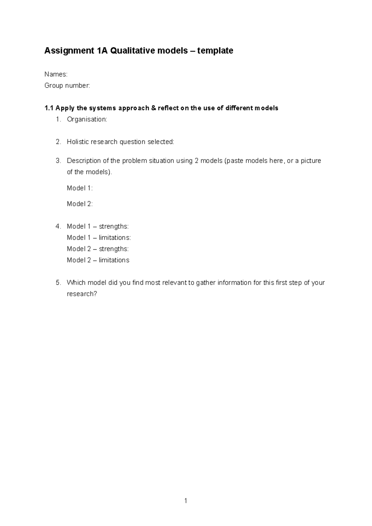 Assignment 1A template - Assignment 1A Qualitative models – template ...