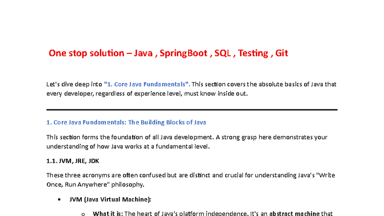 Java Interview Prep: Core Concepts, OOP, and Best Practices - Studocu