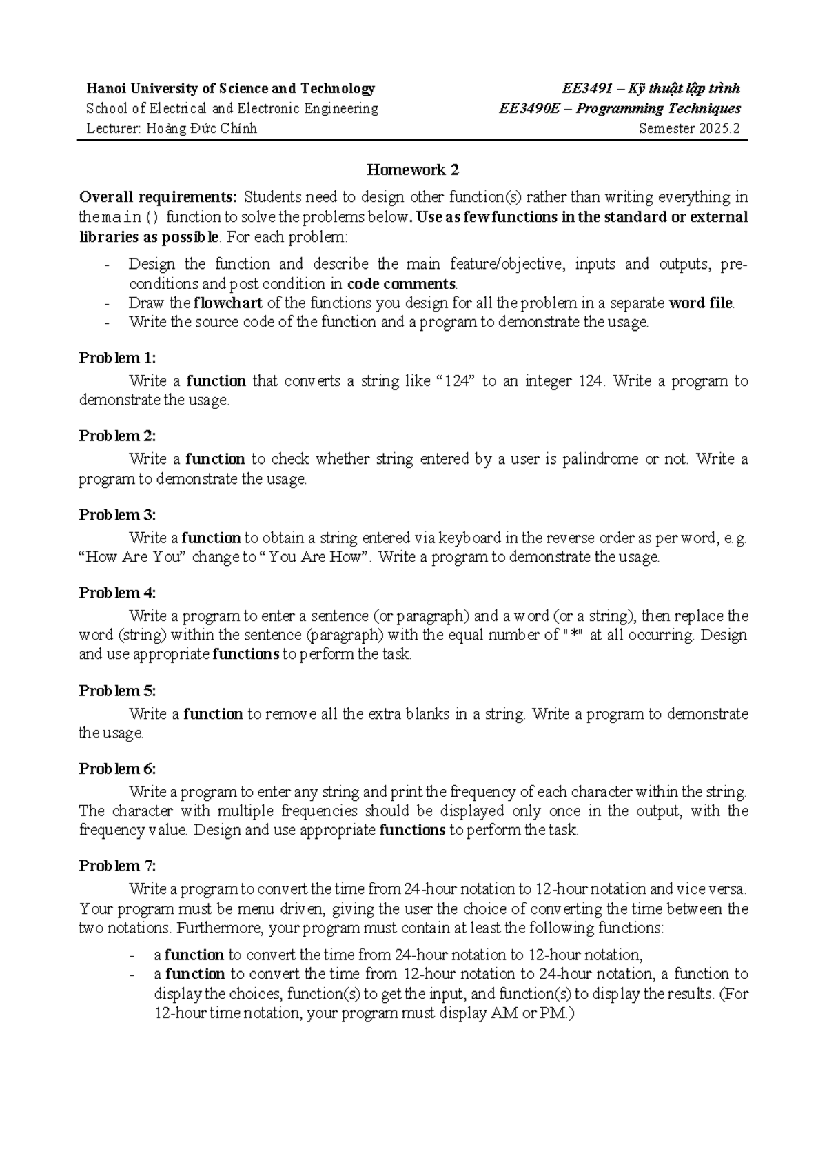 EE3491 Homework 2: Function Design and Implementation Guide - Studocu