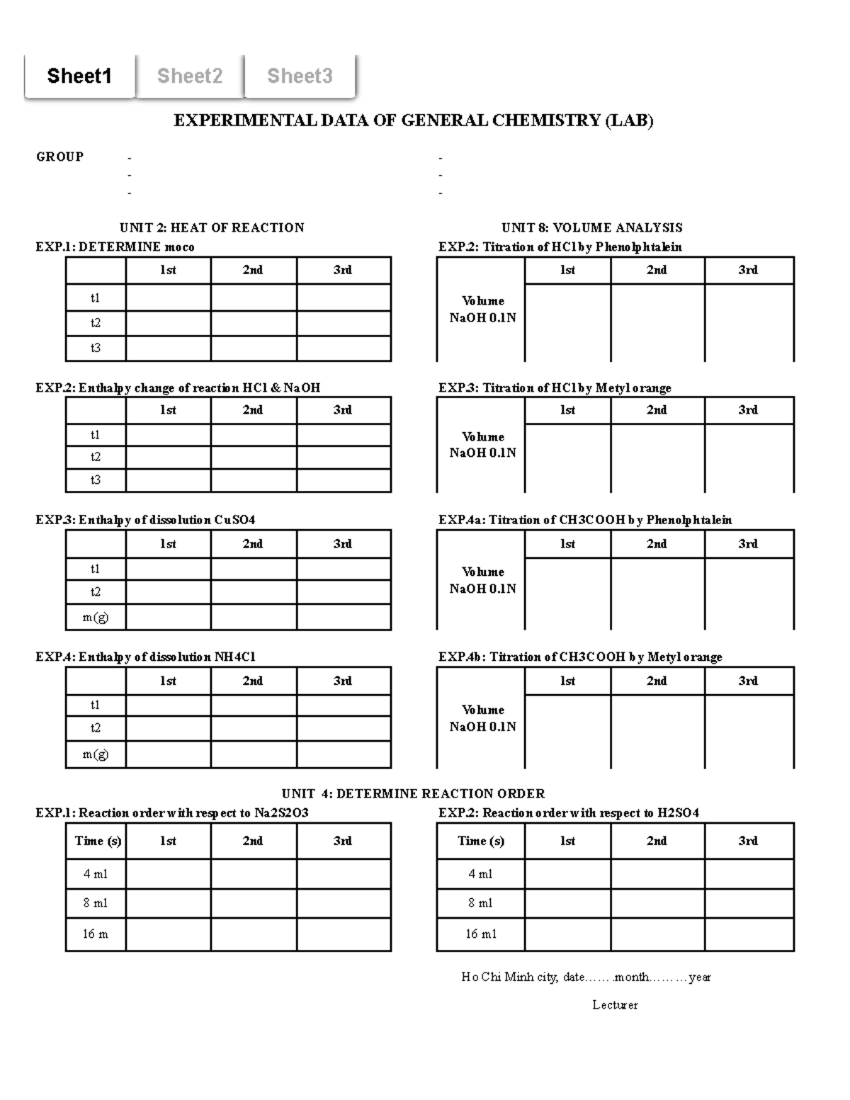 Experimental Data for General Chemistry Lab (CHEM 101) - Studocu