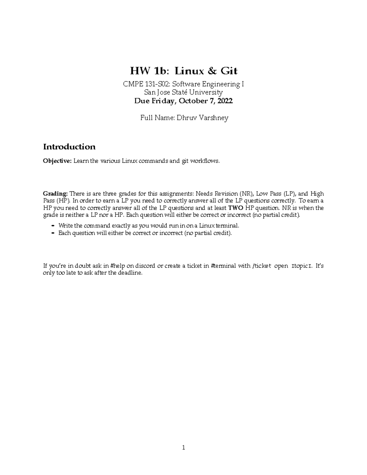 Hw1c - homework - HW 1b: Linux & Git CMPE 131-S02: Software Engineering ...