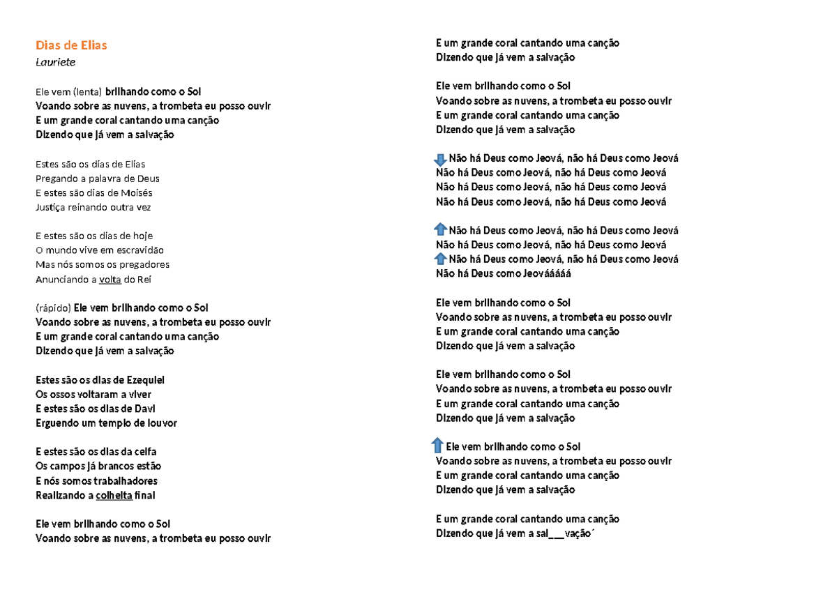 Dias de Elias - Letra da Canção 