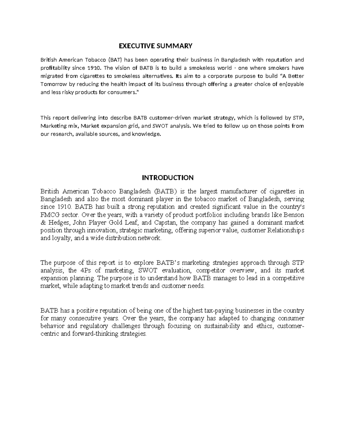 Marketing Strategies of British American Tobacco Bangladesh (BATB)