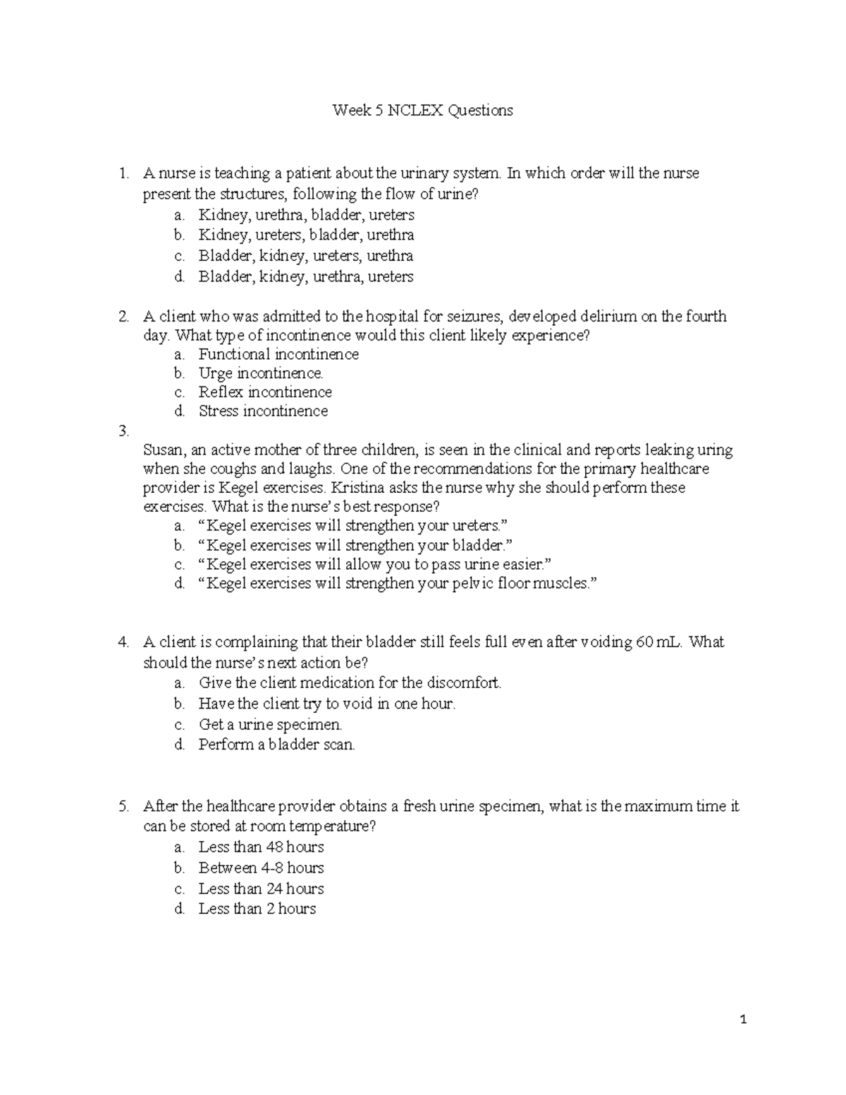 Week 5 NCLEX Review Questions - Student Copy - Studocu