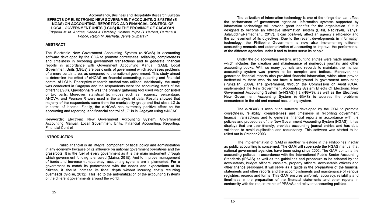 Effects of eNGAS on Accounting, Reporting & Financial Control of LGUs ...