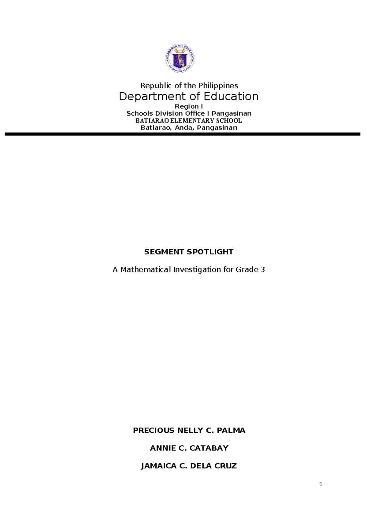 Mathematics Investigation for Grade 3 - MI G3 ANDA Report - Studocu