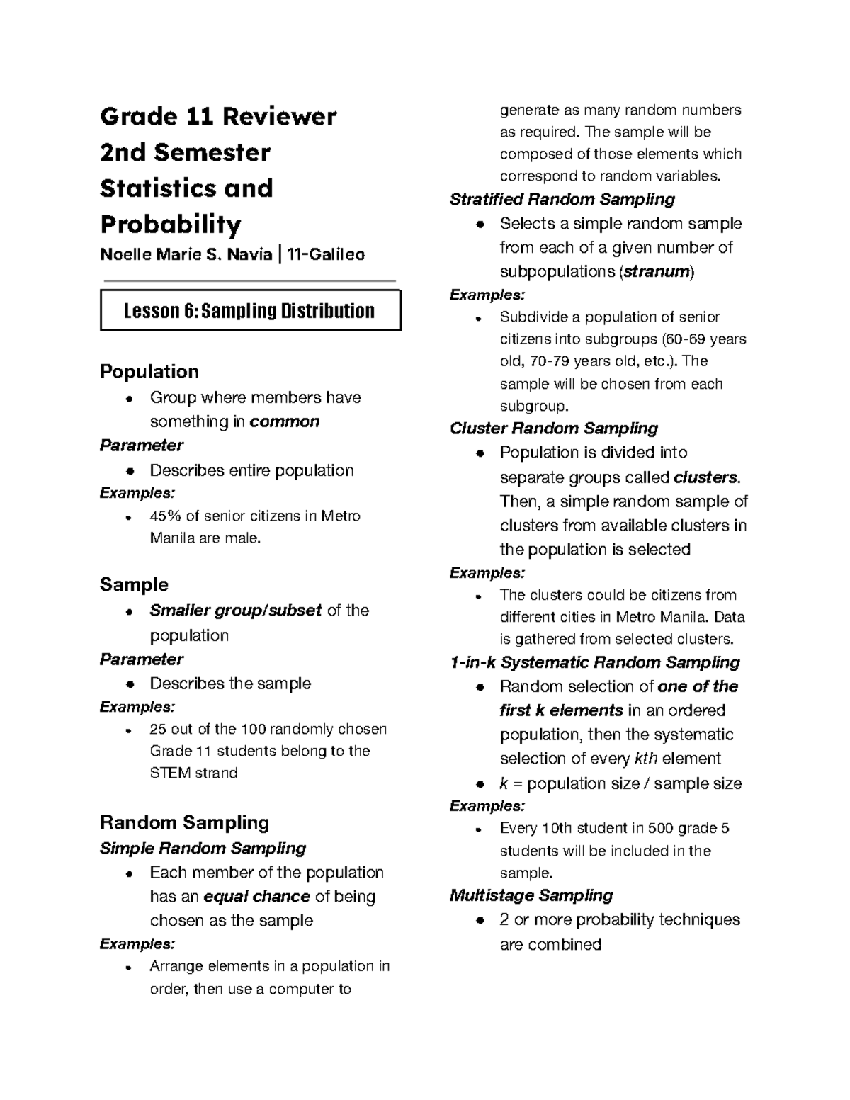 Grade 11 Statistics & Probability: Lesson 6 - Sampling Distribution ...