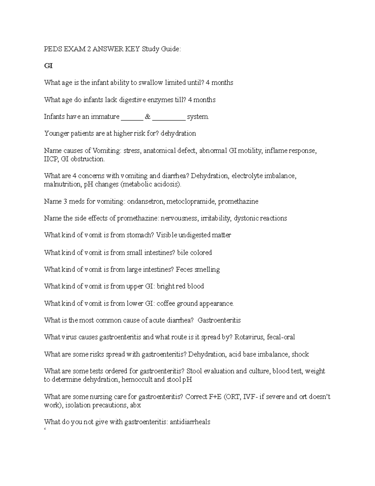 PEDS EXAM 2 Study Guide: Key Concepts & Answer Key Review - Studocu