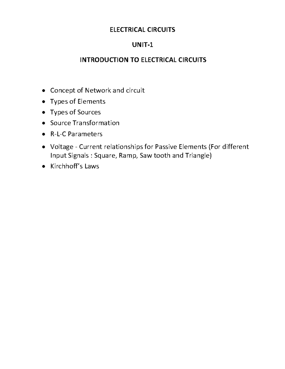 CNT part 1 - mr francis - ELECTRICAL CIRCUITS UNIT- INTRODUCTION TO ...