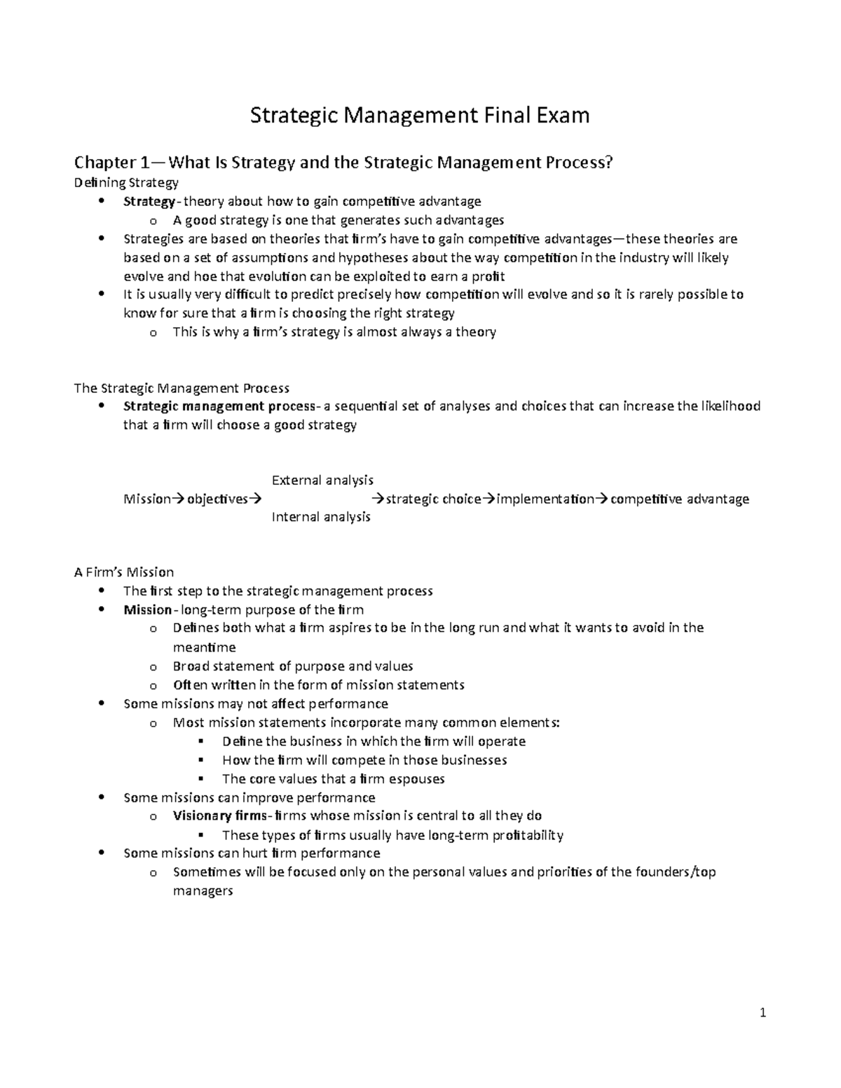 Strategic Management (MGT 400) Final Exam Chapter Summaries - Studocu
