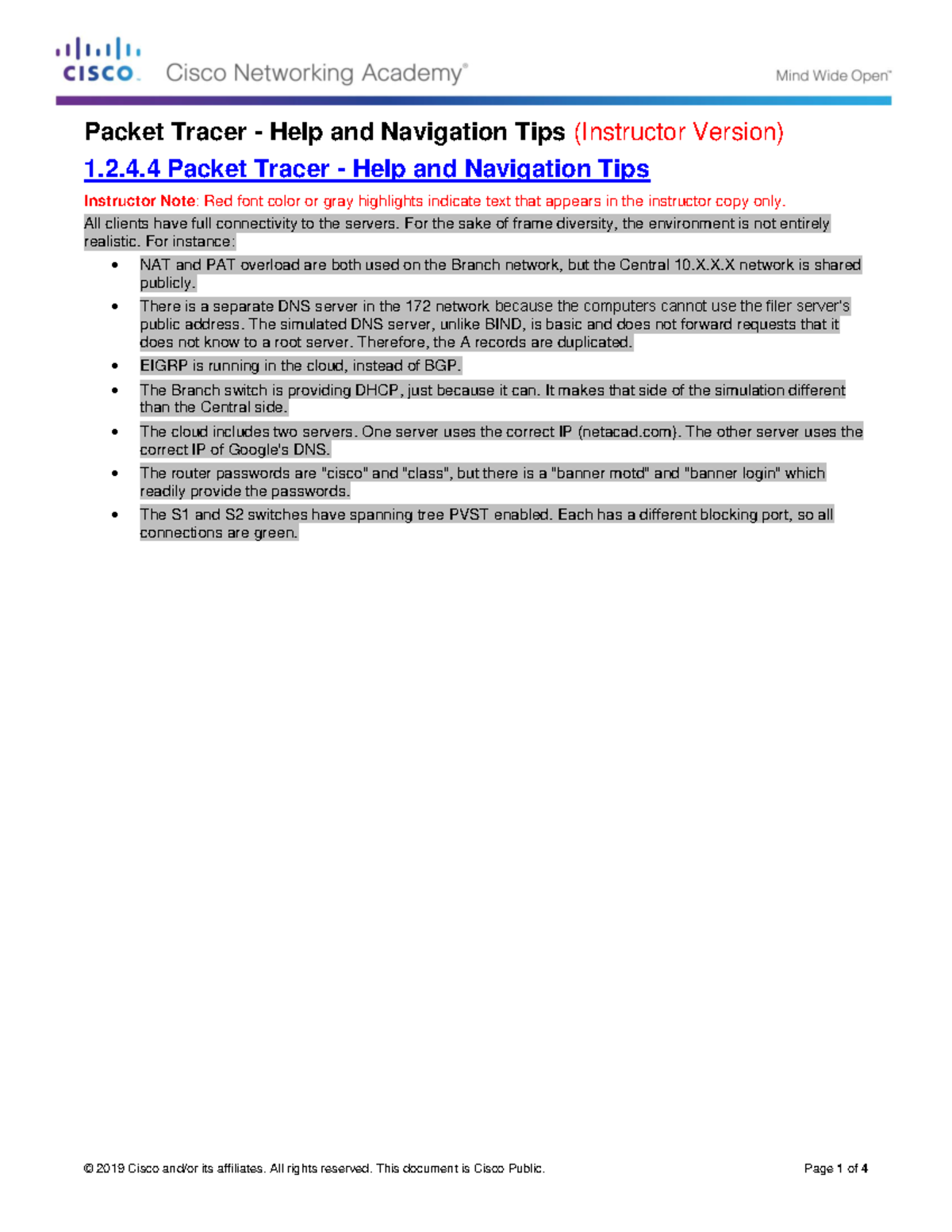 1.2.4.4 Packet Tracer - Help and Navigation Tips - Instruction-It Exam ...