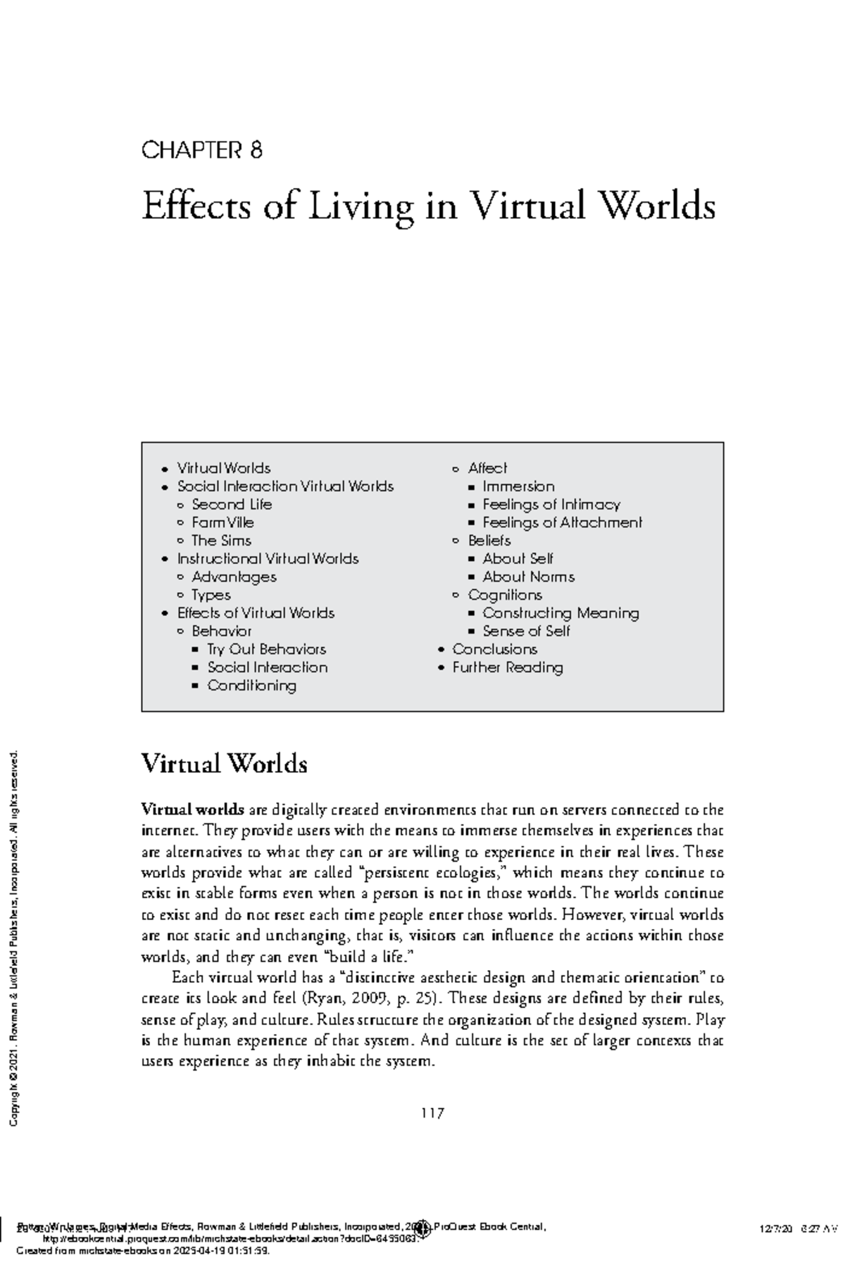 Instructional Virtual Worlds: Chapter 8 - Effects of Living in Virtual ...