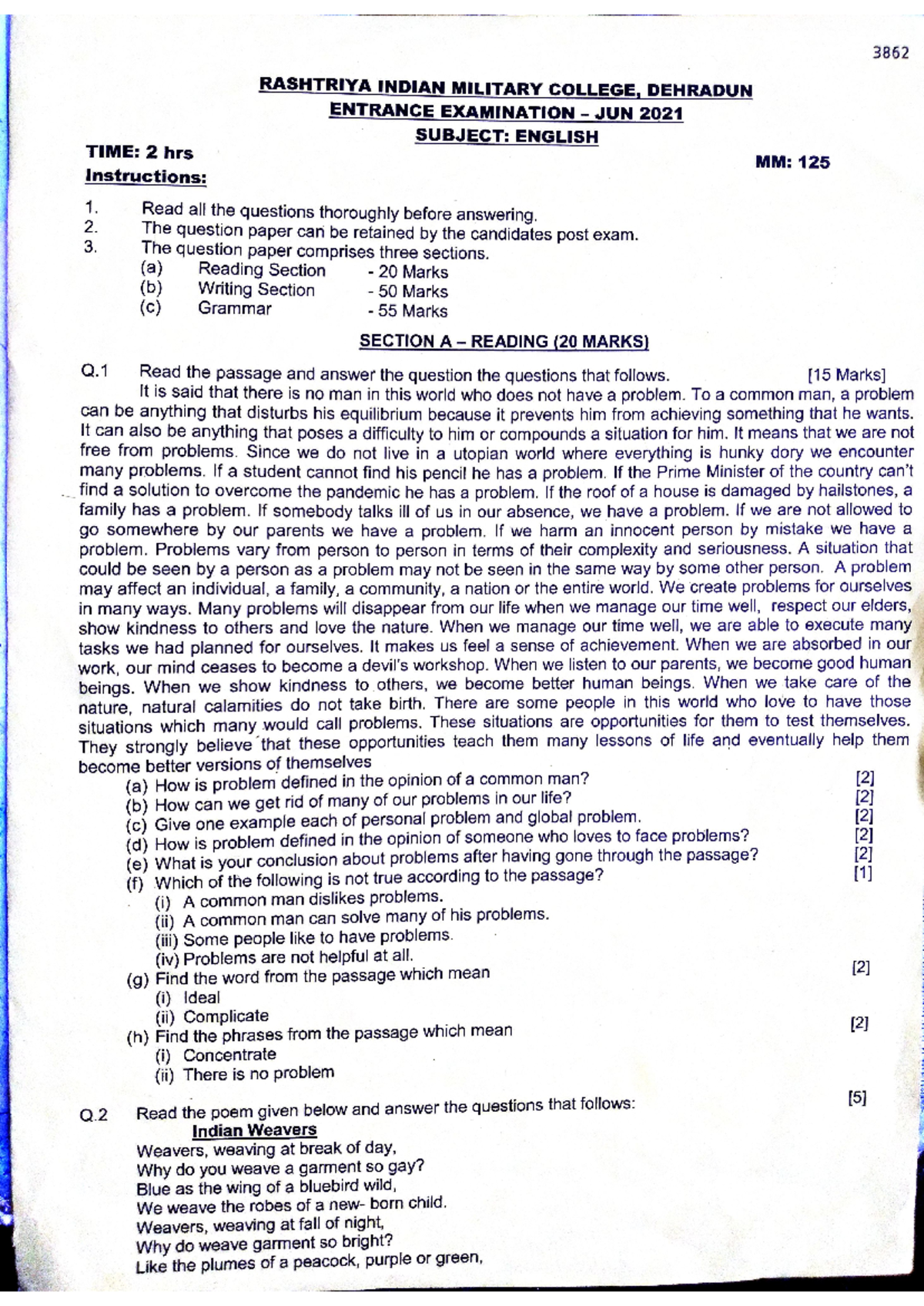 RIMC Jun 2021 English Paper with Answers and Solutions - Studocu