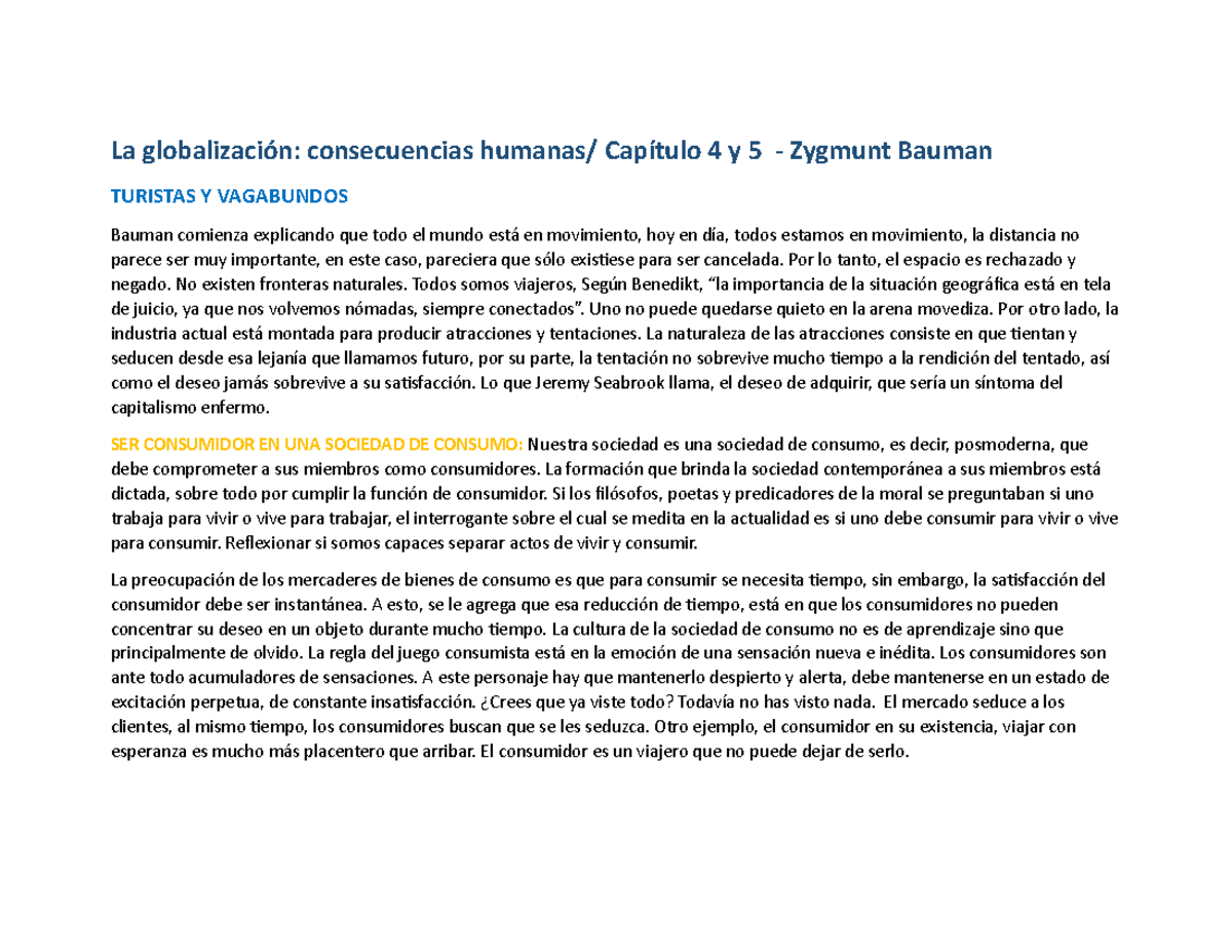 La globalizacion Zygmunt Bauman 4 y 5 - La globalización: consecuencias