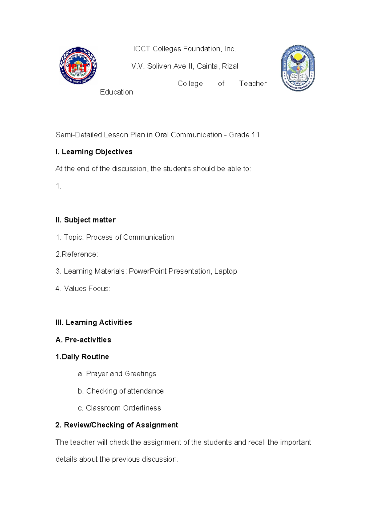 Final Lesson Plan in Oral Communication - Grade 11 (DEMO) - Studocu