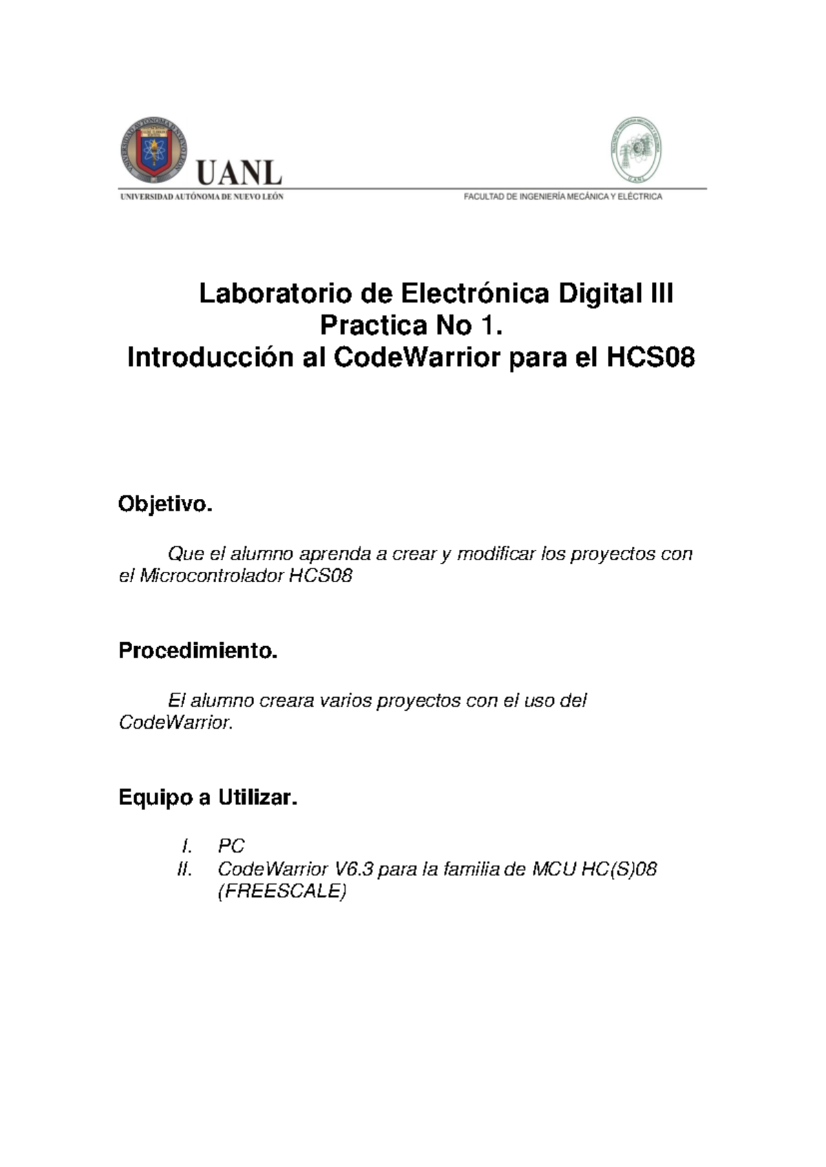 Práctica 1 - Introducción al uso de CodeWarrior HCS08 en Electrónica ...