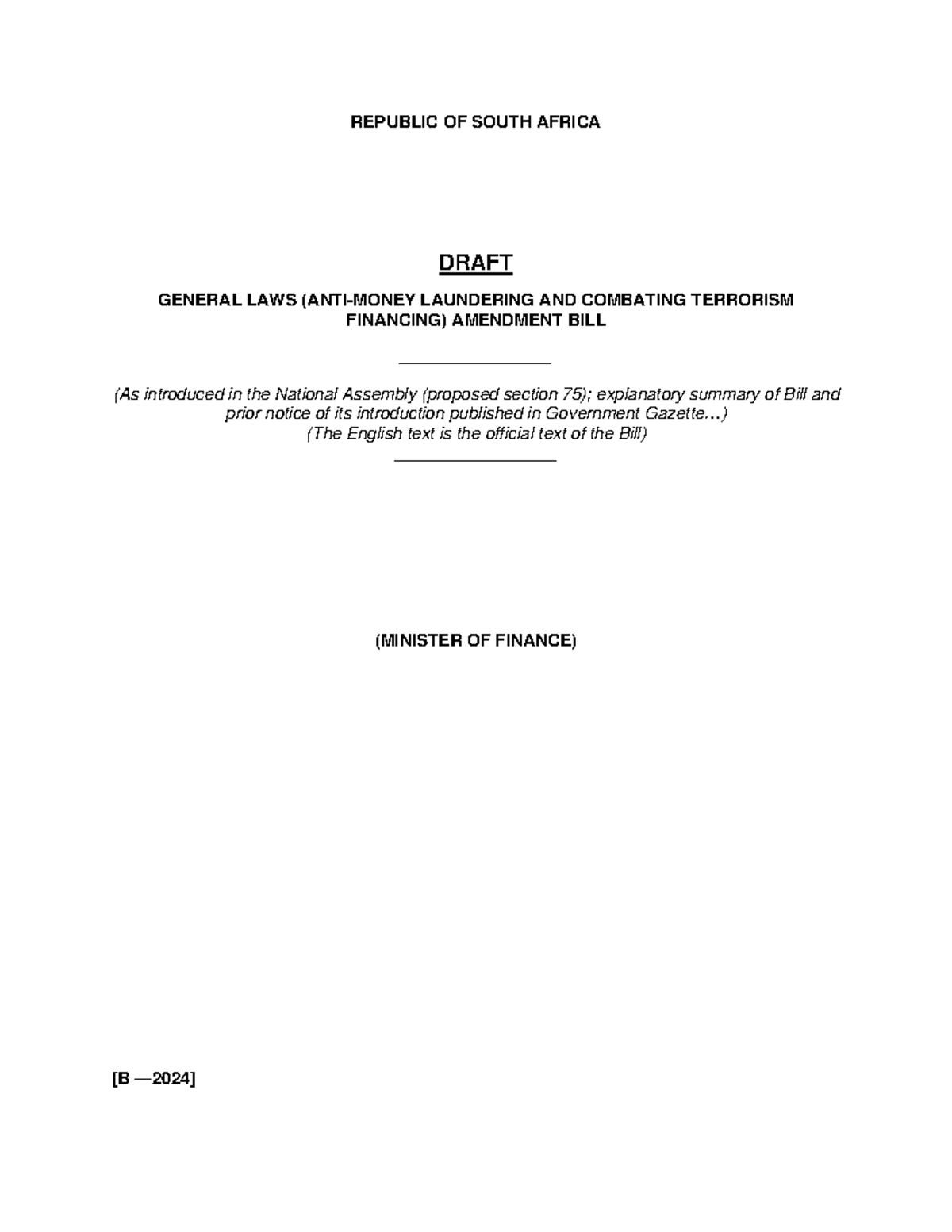 Final Draft General Laws Amendment Bill (2024) for Public Comment - Studocu