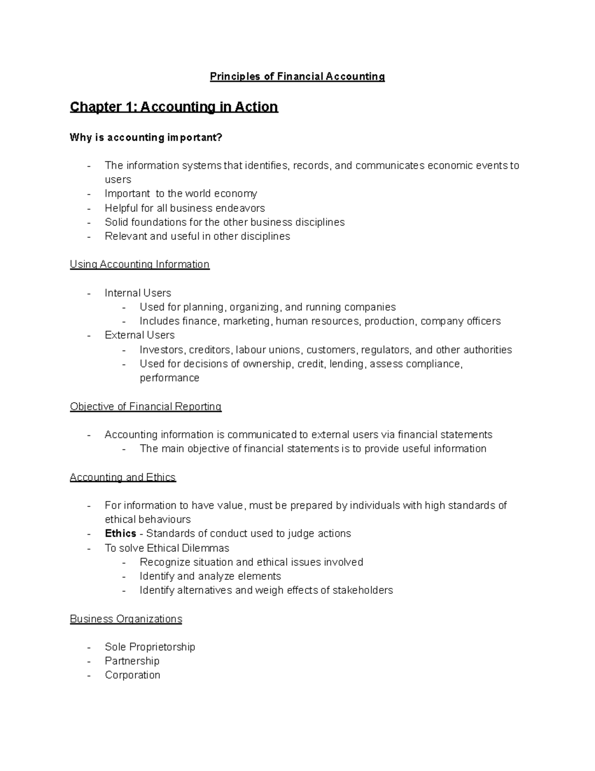 Principles of Financial Accounting (ACCT101) Chapter 1-4 Study Notes ...