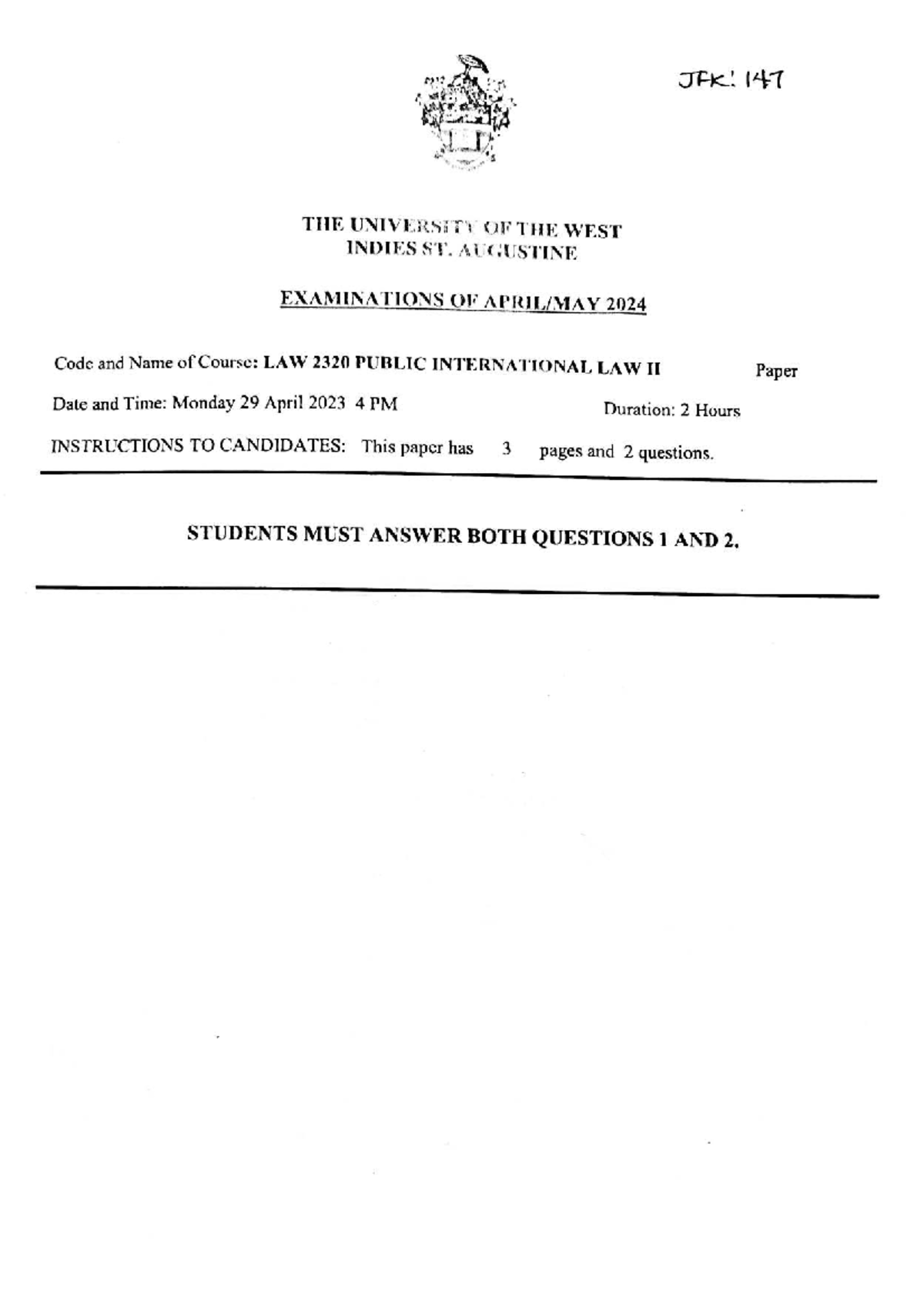 LAW 2320 PIL II 2024 - Past Paper Exam Questions and Instructions - Studocu