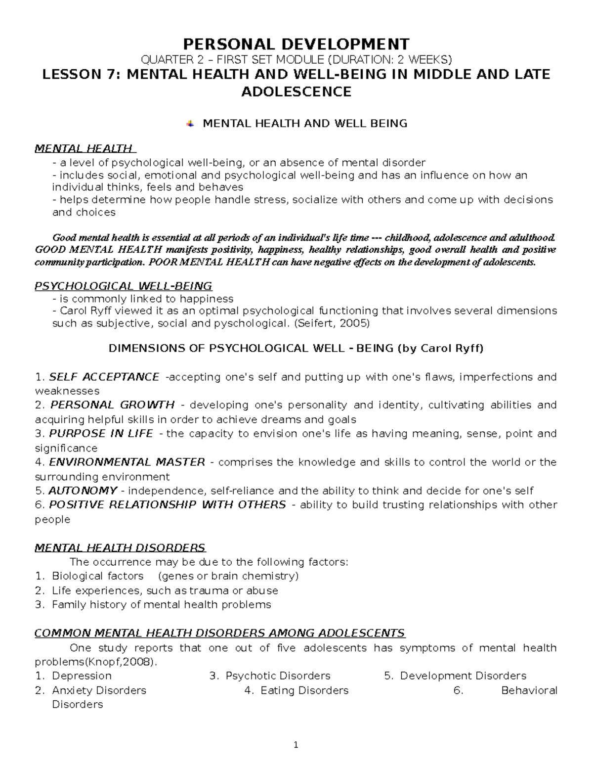 Perdev - Lesson 7-8: Mental Health & Emotional Intelligence Discussion ...