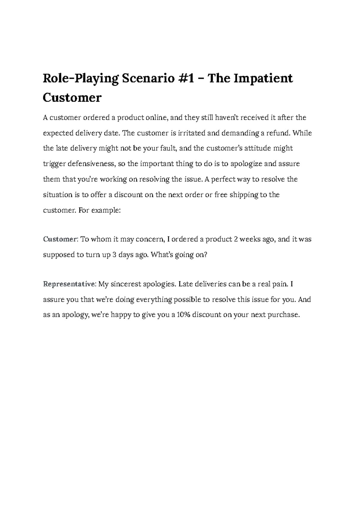 Roleplay Scenarios for Customer Service - English - Studocu
