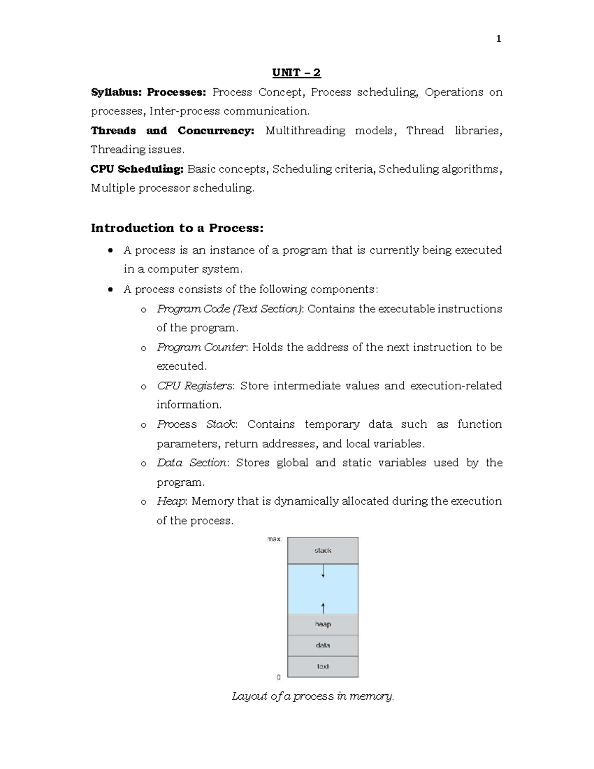 OS UNIT 2 Syllabus: Processes, Threads, and CPU Scheduling Concepts ...