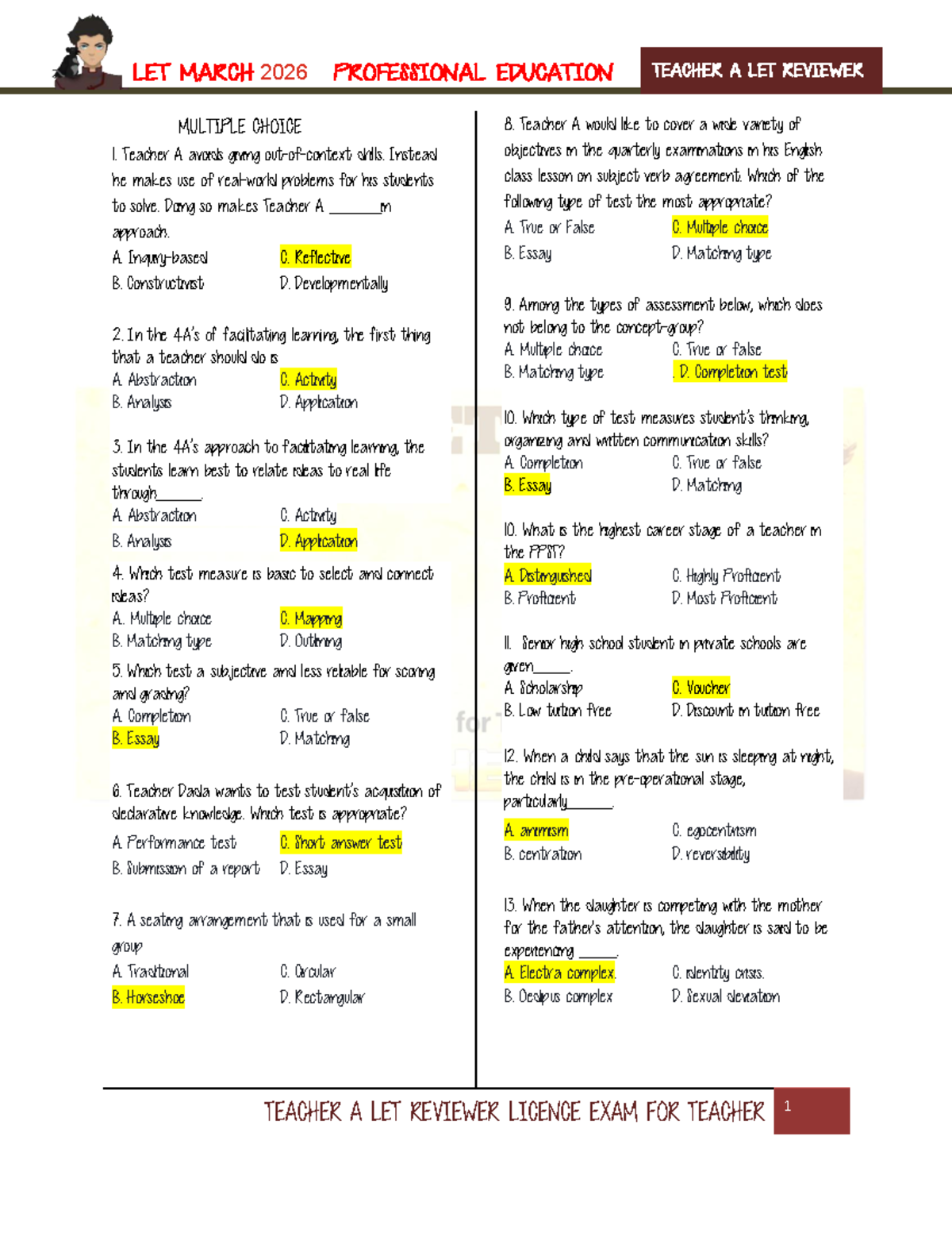 LET Reviewer for Professional Education (PROF ED) 2025: Multiple Choice ...